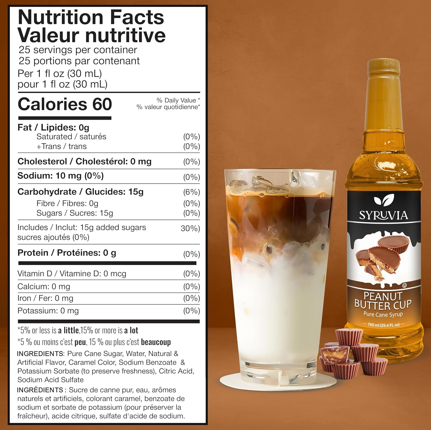 Syruvia Peanut Butter Cup Coffee Syrup — 25.4 fl oz (750 ml)