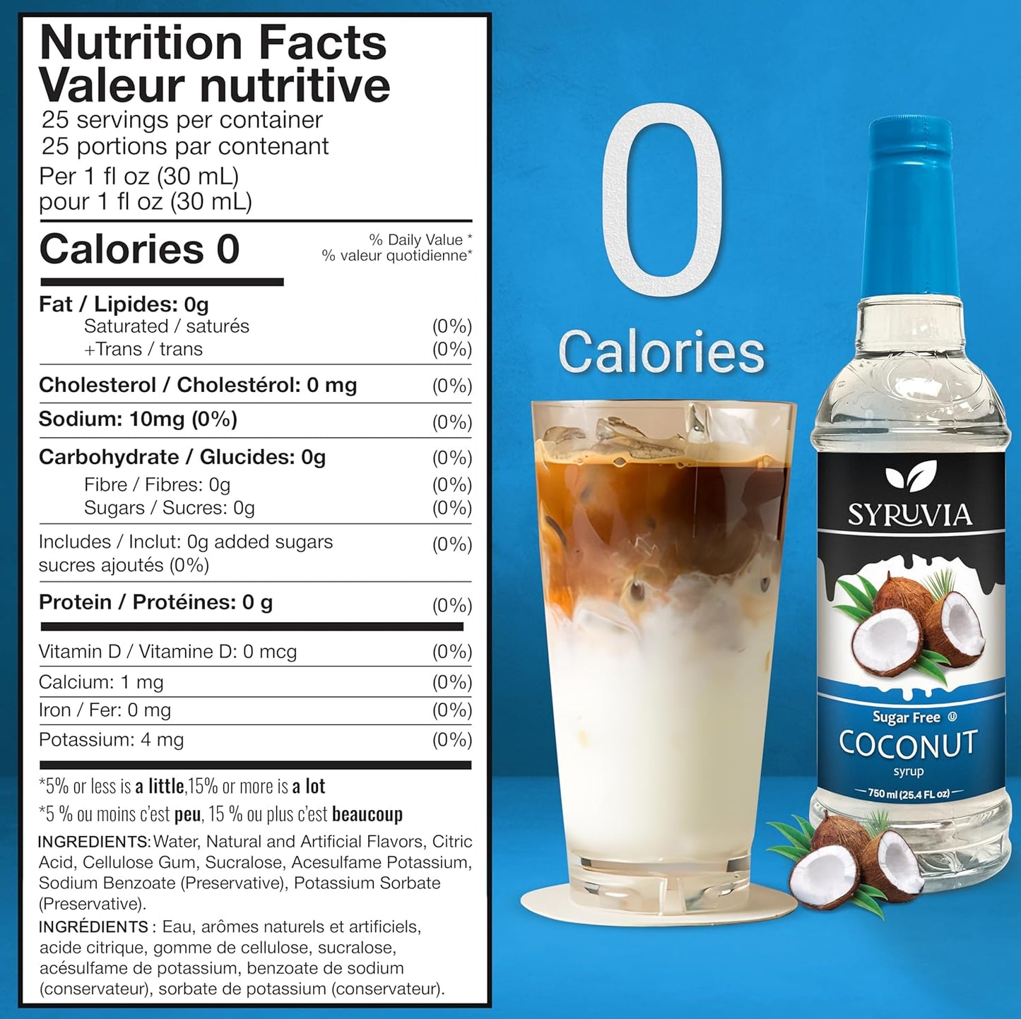 Syruvia Sugar-Free Coconut Coffee Syrup — 25.4 fl oz (750 ml)