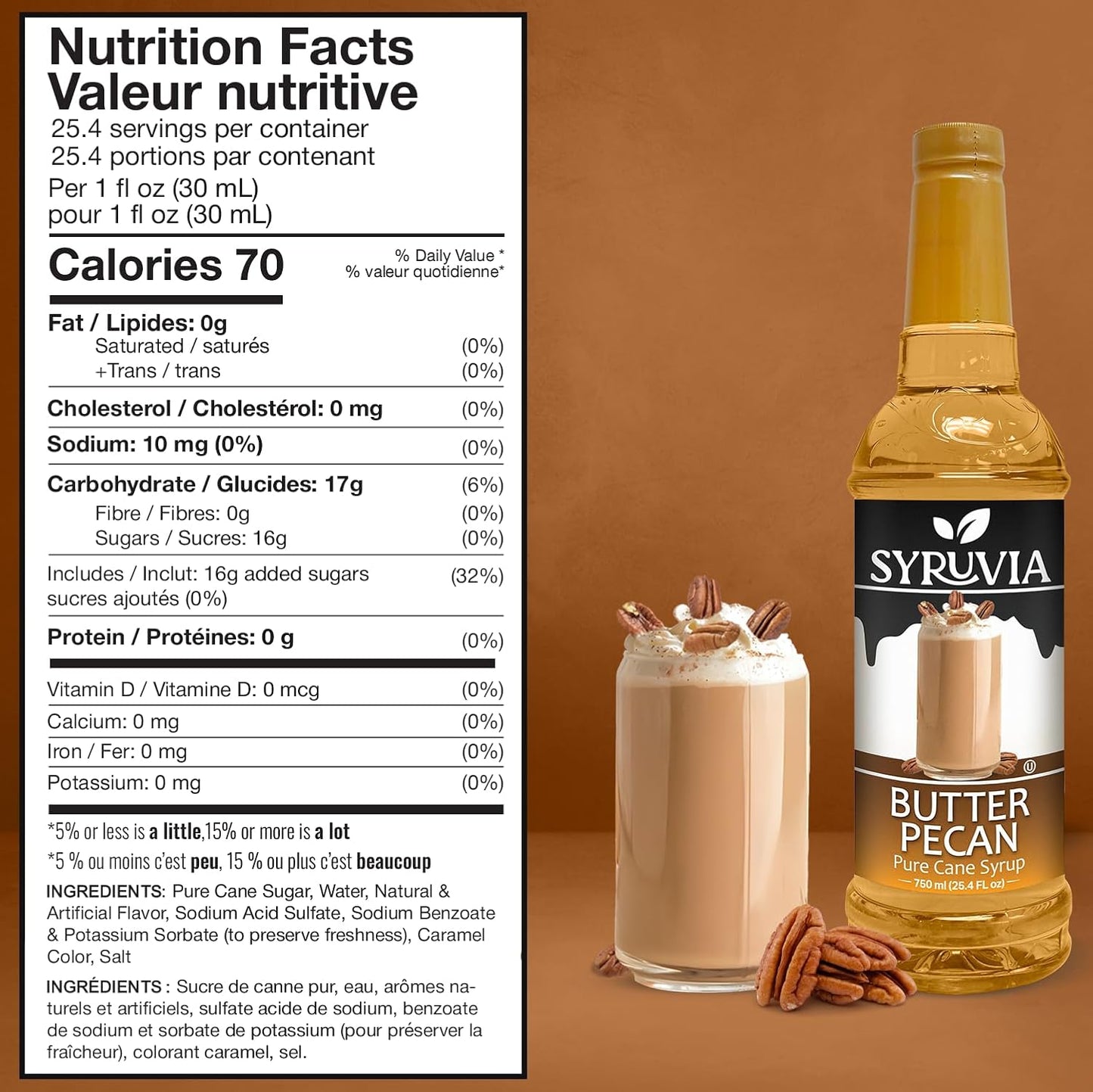 Syruvia Butter Pecan Coffee Syrup — 25.4 fl oz (750 ml)