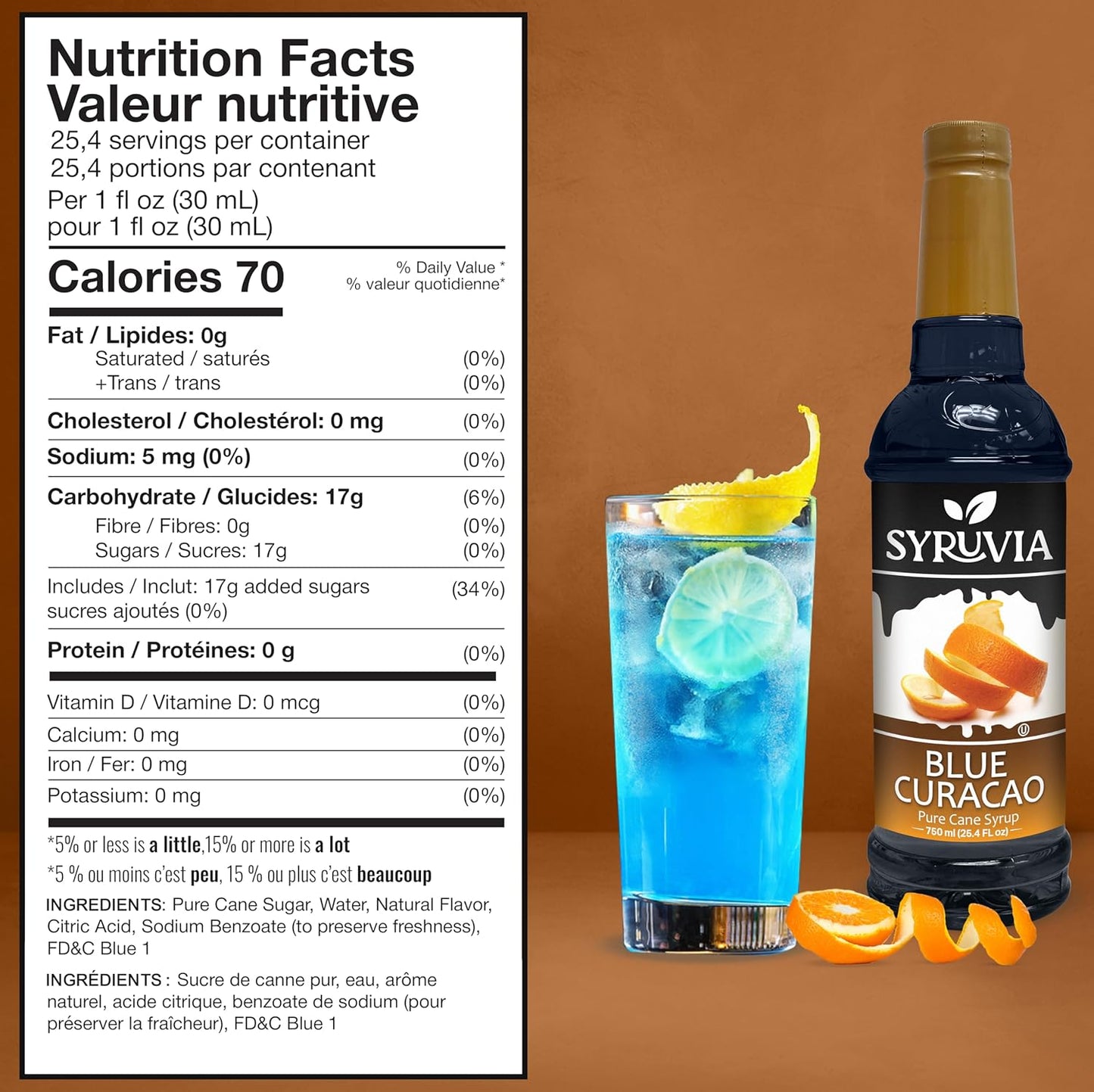 Syruvia Blue Curacao Syrup — 25.4 fl oz (750 ml)