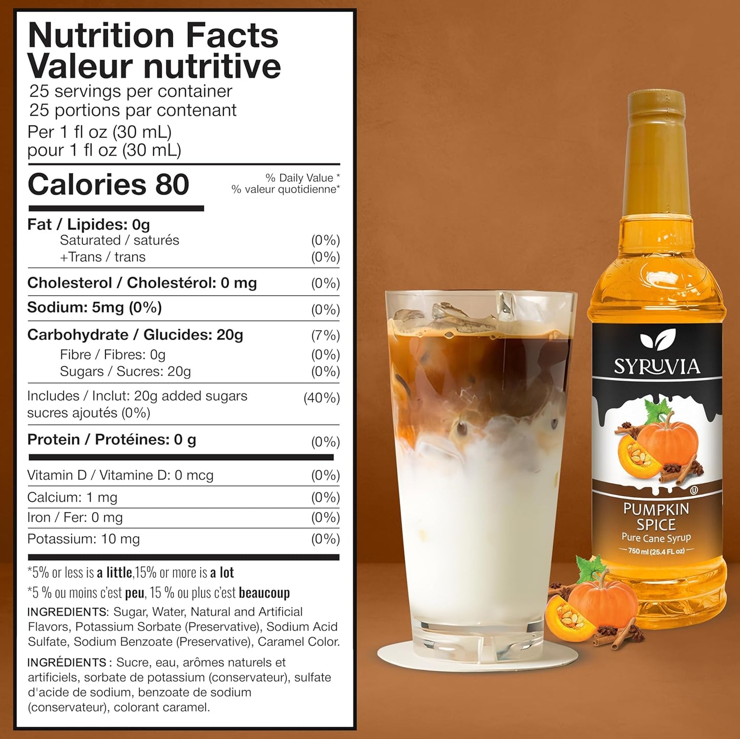 Syruvia Pumpkin Spice Coffee Syrup — 25.4 fl oz (750 ml)
