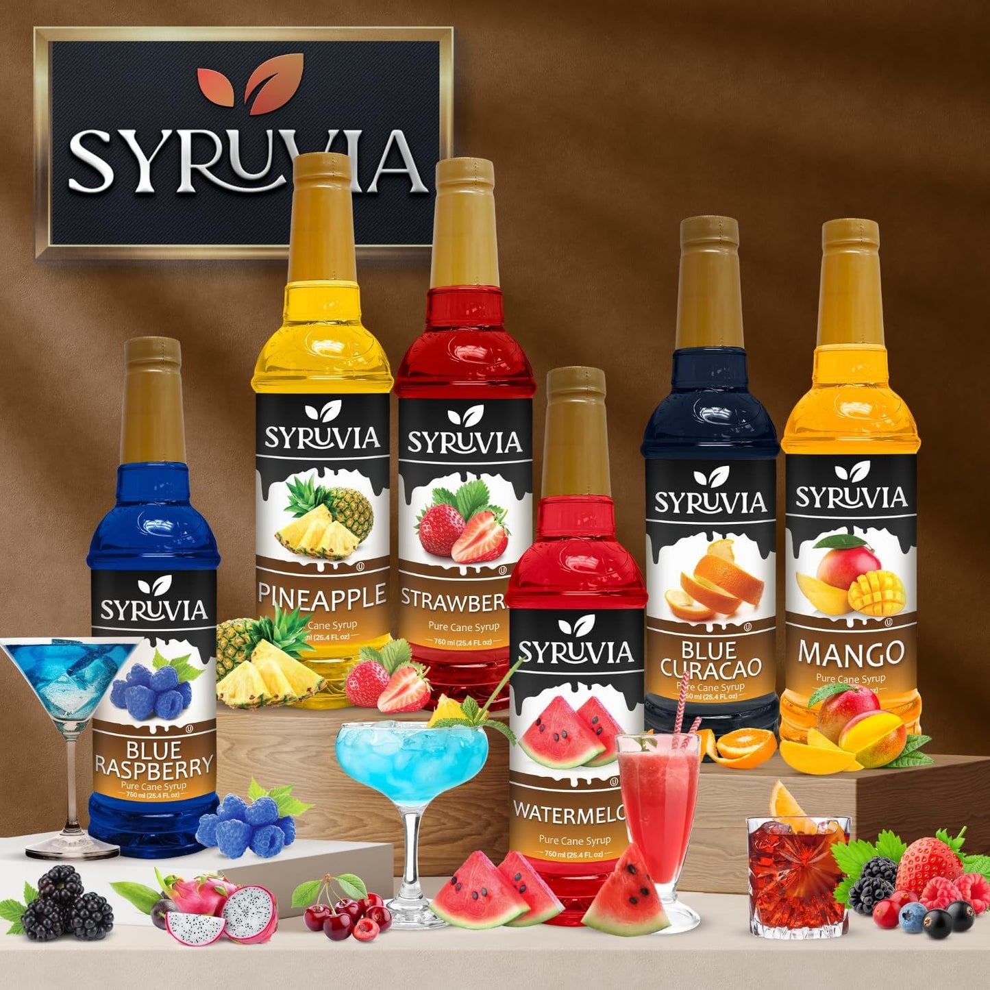 Syruvia Pomegranate Syrup - Premium Flavoring Syrup for Tea, Italian Sodas, Beverages, Desserts, Ice Cream, Cocktails & Mocktails - Kosher, Gluten Free - 25.4 fl oz.