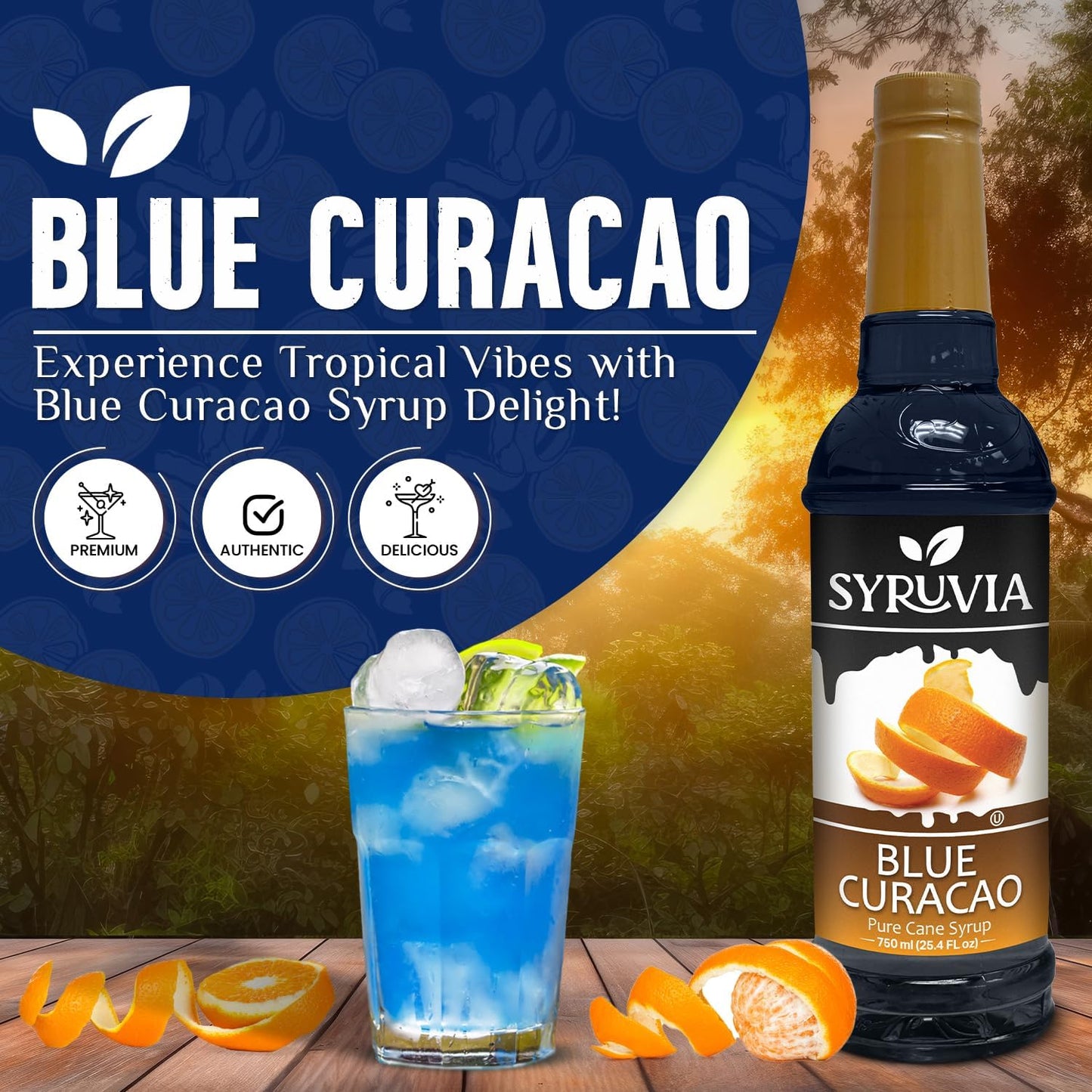 Syruvia Blue Curacao Syrup — 25.4 fl oz (750 ml)