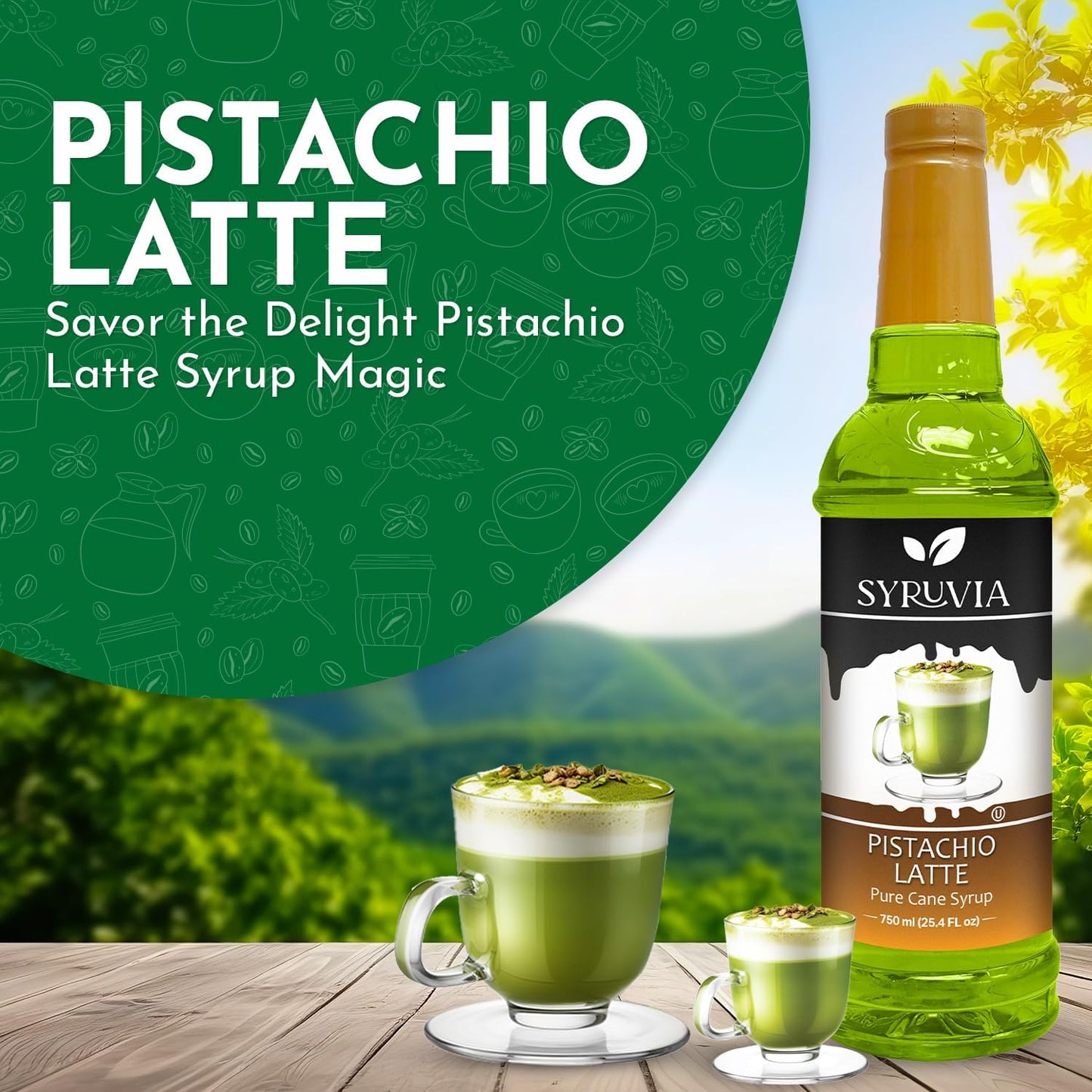 Syruvia Pistachio Latte Syrup — 25.4 fl oz (750 ml)