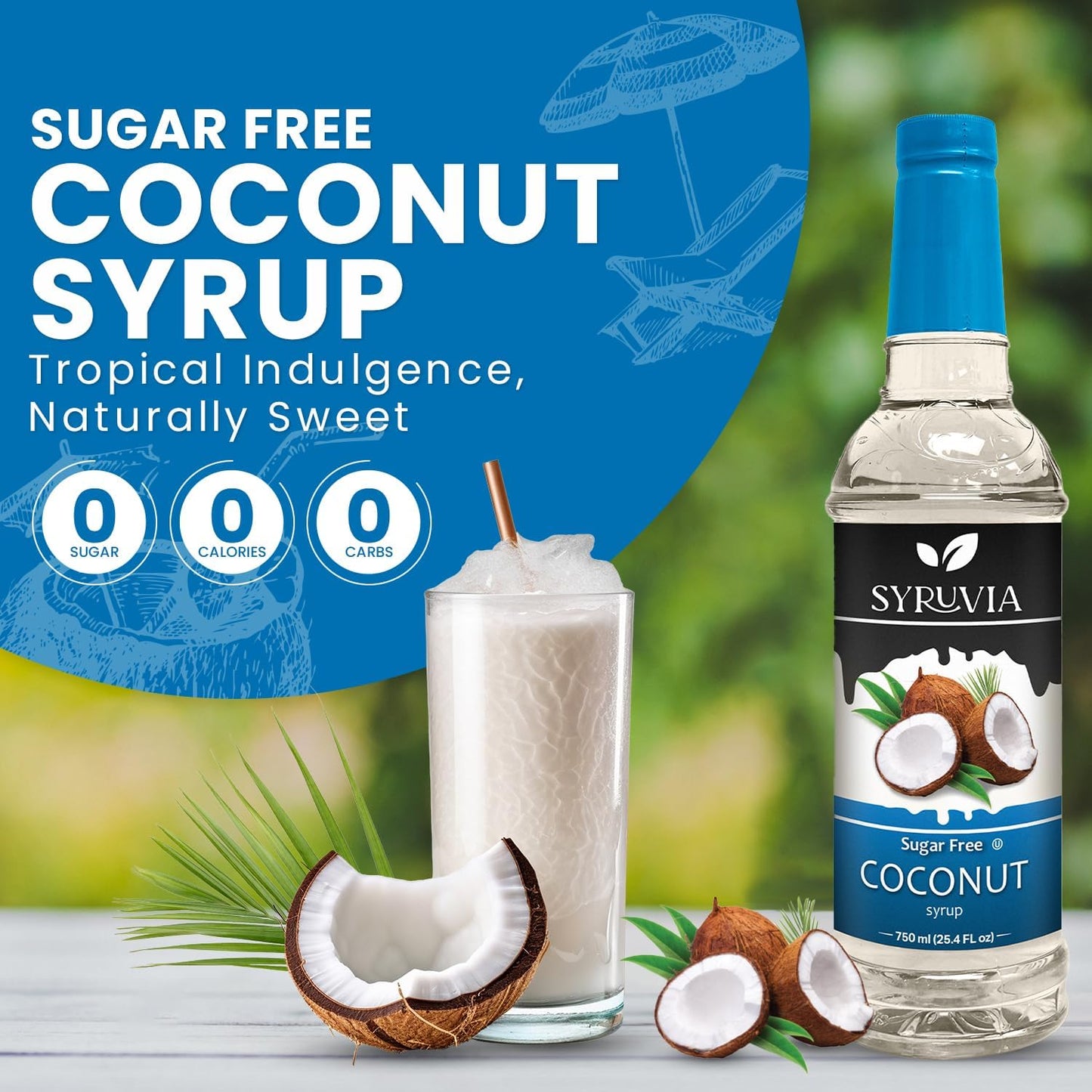 Syruvia Sugar-Free Coconut Coffee Syrup — 25.4 fl oz (750 ml)