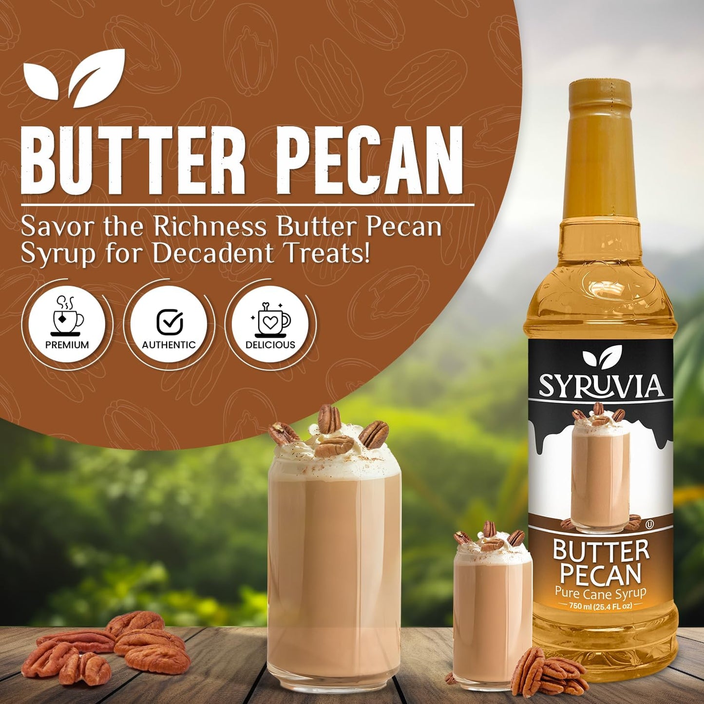 Syruvia Butter Pecan Coffee Syrup — 25.4 fl oz (750 ml)