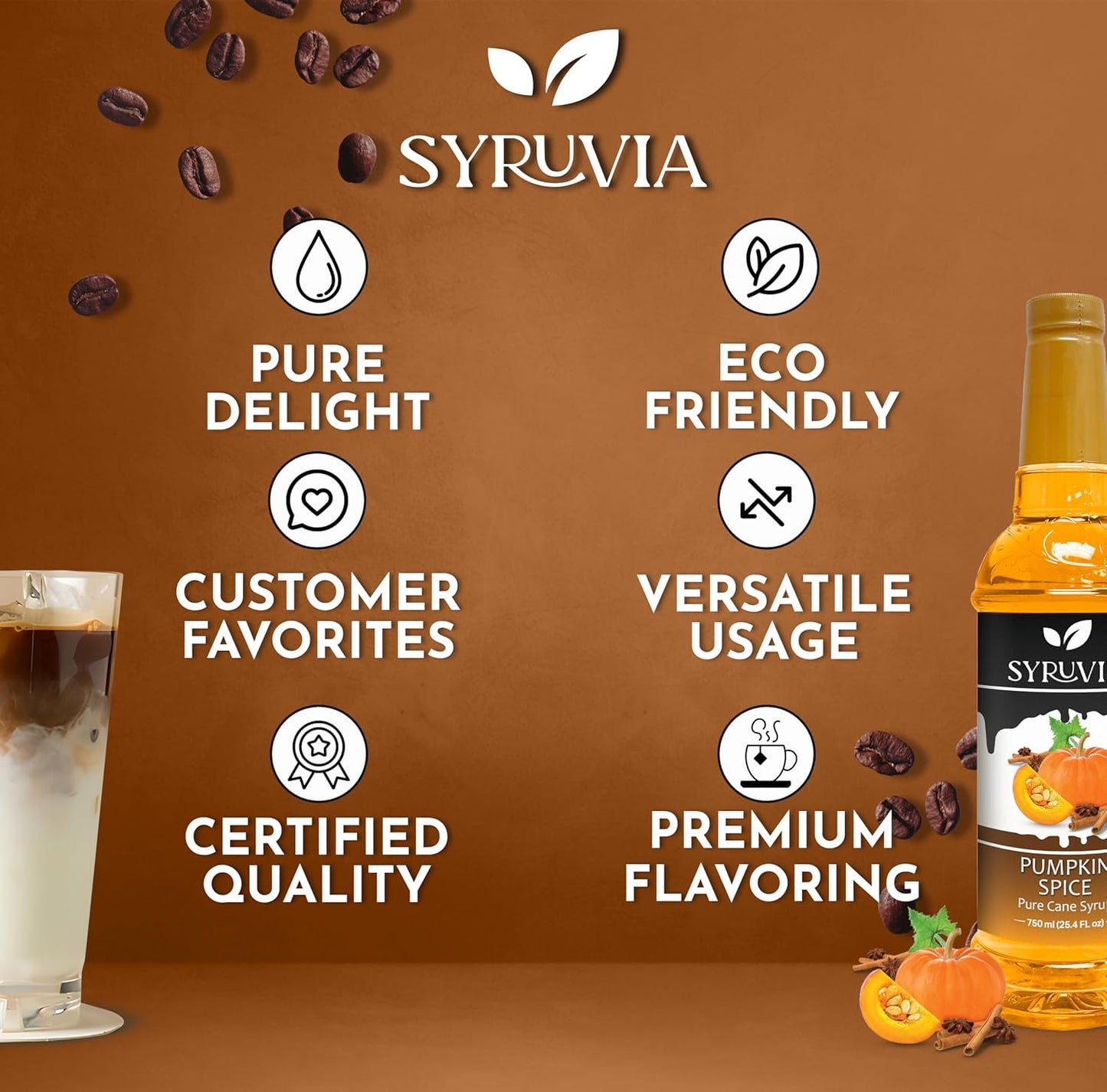 Syruvia Pumpkin Spice Coffee Syrup — 25.4 fl oz (750 ml)