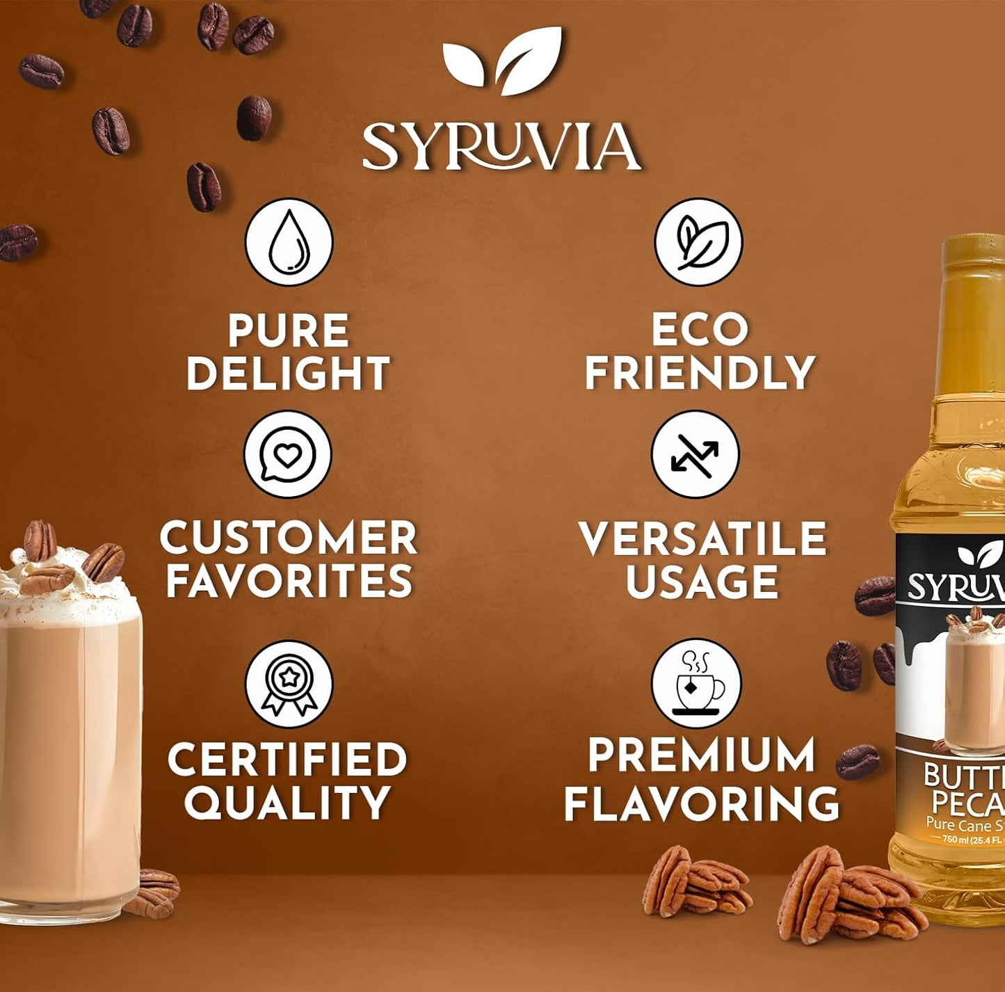 Syruvia Butter Pecan Coffee Syrup — 25.4 fl oz (750 ml)