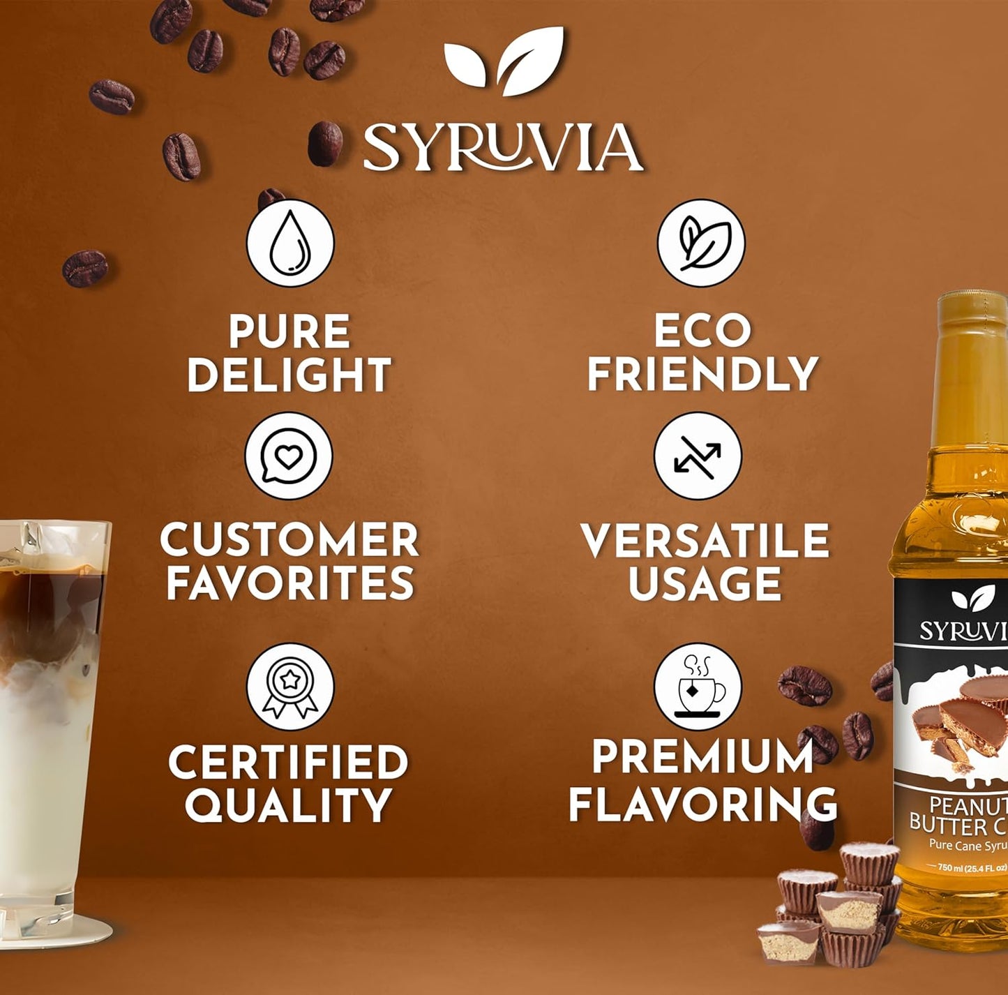 Syruvia Peanut Butter Cup Coffee Syrup — 25.4 fl oz (750 ml)