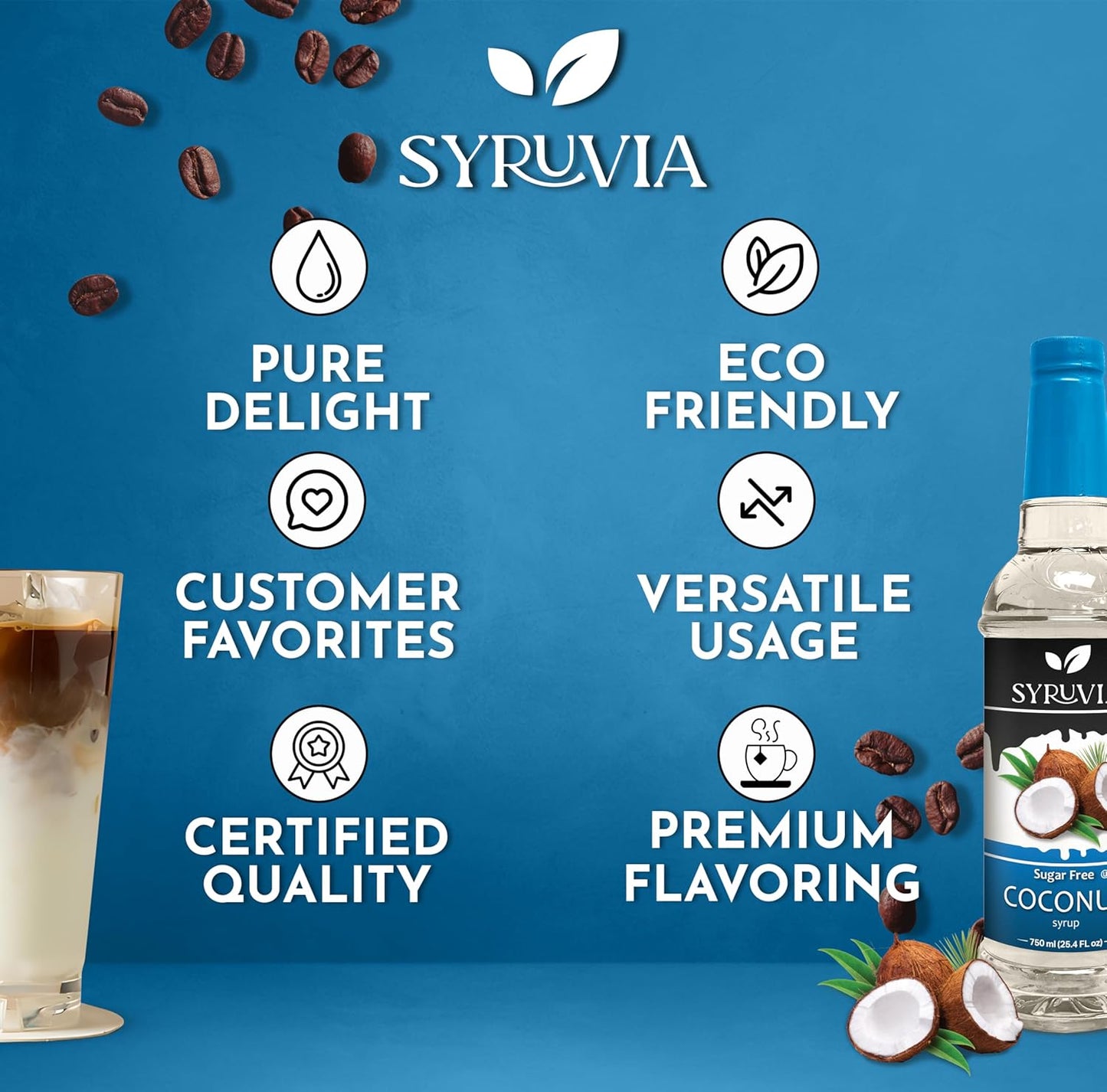 Syruvia Sugar-Free Coconut Coffee Syrup — 25.4 fl oz (750 ml)
