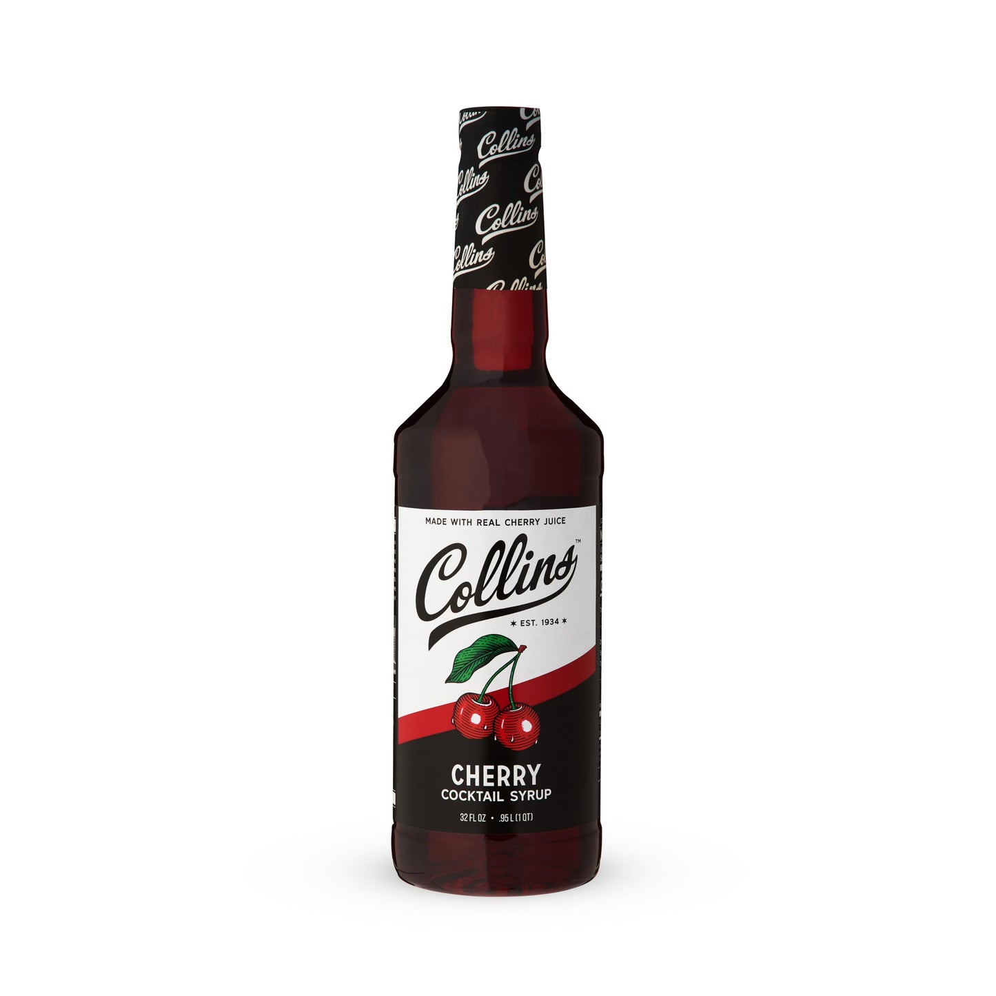 Collins Cherry Syrup with Real Sugar, Maraschino Drink Flavoring Syrups for Cocktails, Dirty Soda, Smoothie, Lemonade, Cocktail Mixers, 32 oz Set of 1