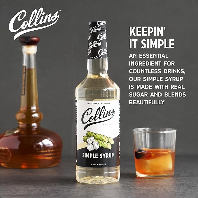 Collins Simple Syrup — 32 oz Cocktail Mixer with Real Sugar