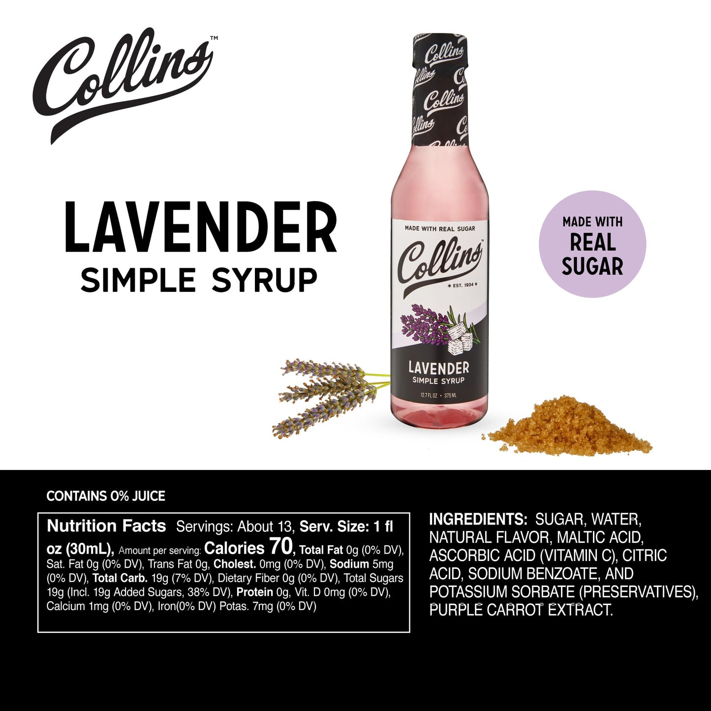 Collins Lavender Cocktail Syrup — 12.7 oz