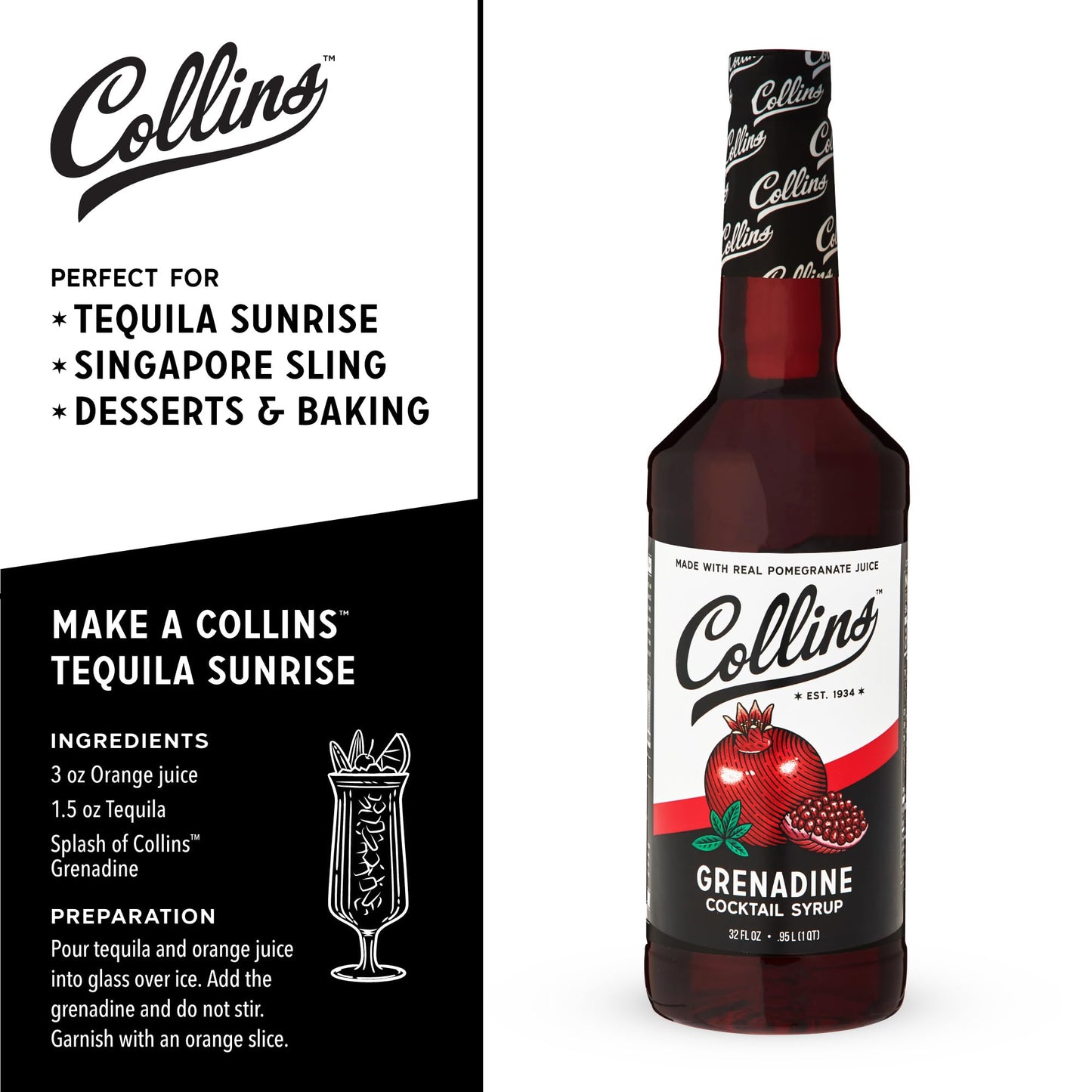 Collins Grenadine Cocktail Syrup — 32 oz