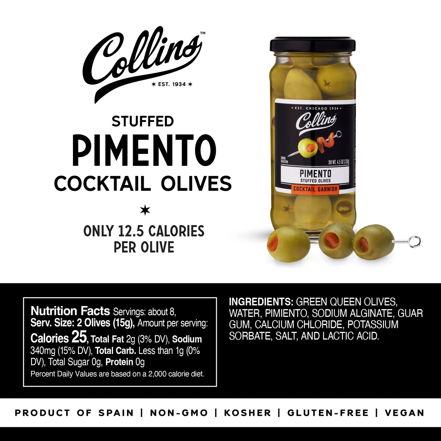 Collins Gourmet Martini Pimento Olives — 4.75 oz