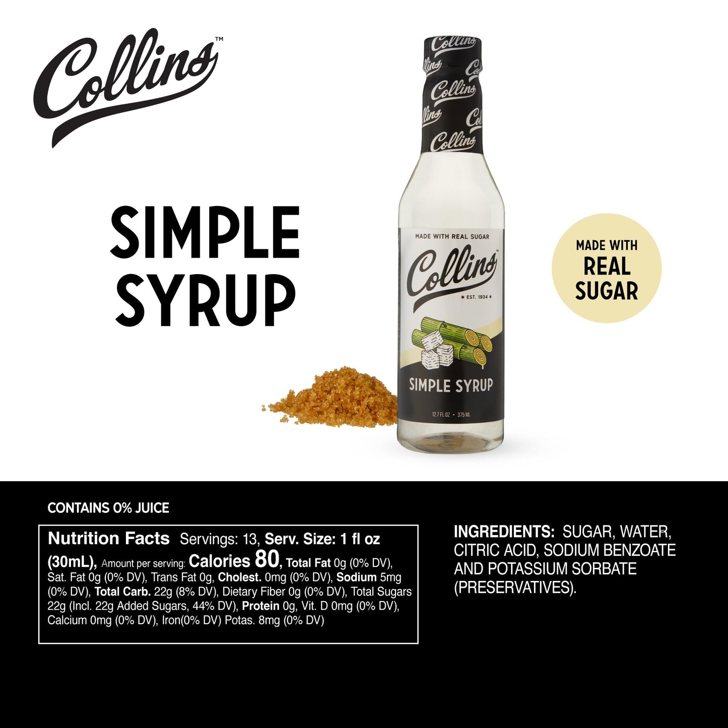 Collins Simple Syrup — 12.7 oz