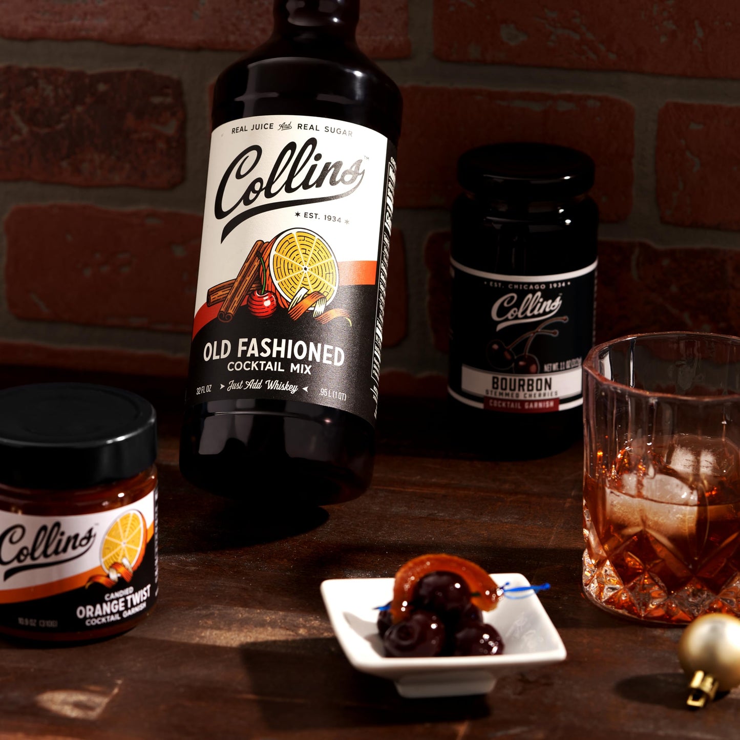 ollins Old Fashioned Kit — Complete Cocktail Set with Mix, Cherries, Orange Garnish & Pick