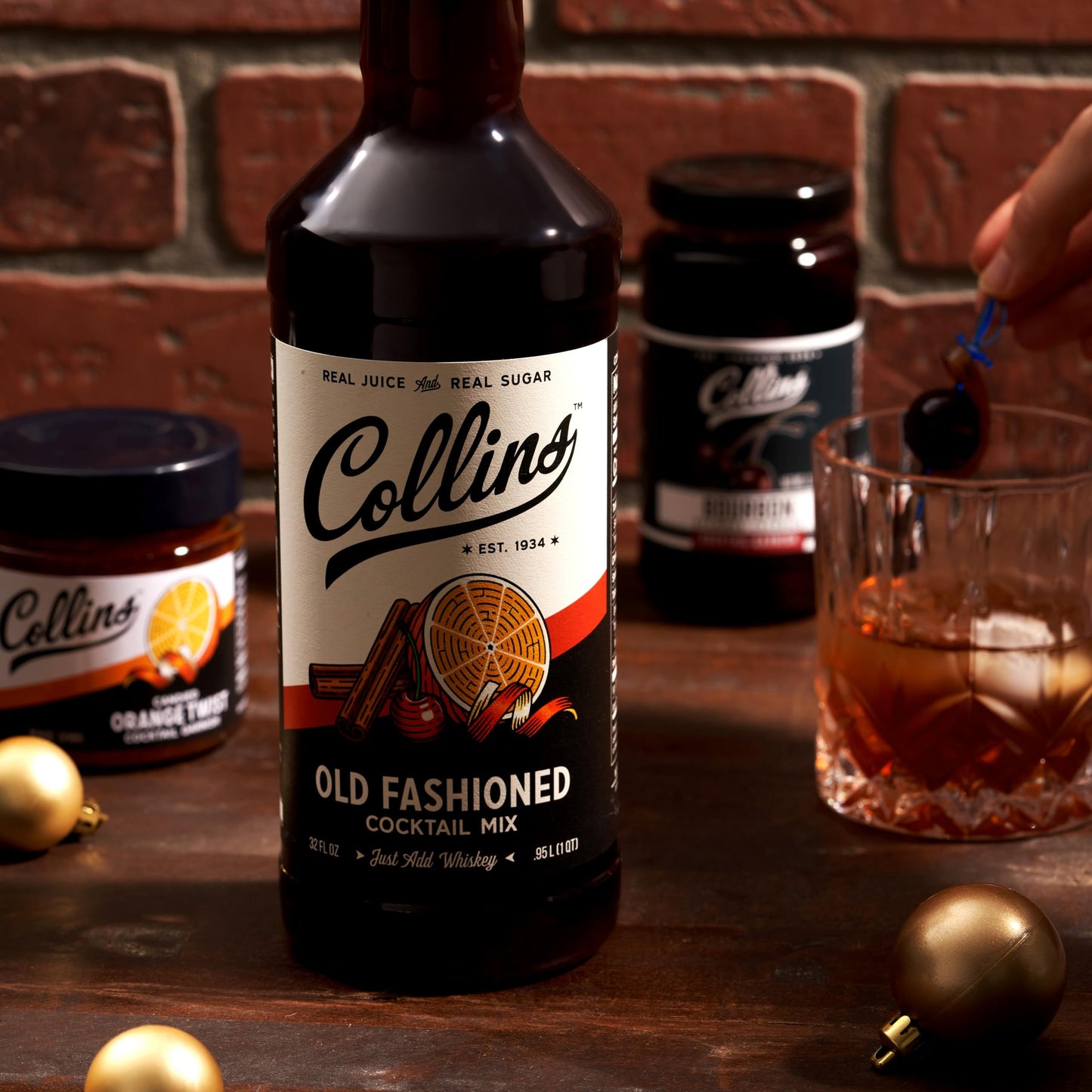 ollins Old Fashioned Kit — Complete Cocktail Set with Mix, Cherries, Orange Garnish & Pick