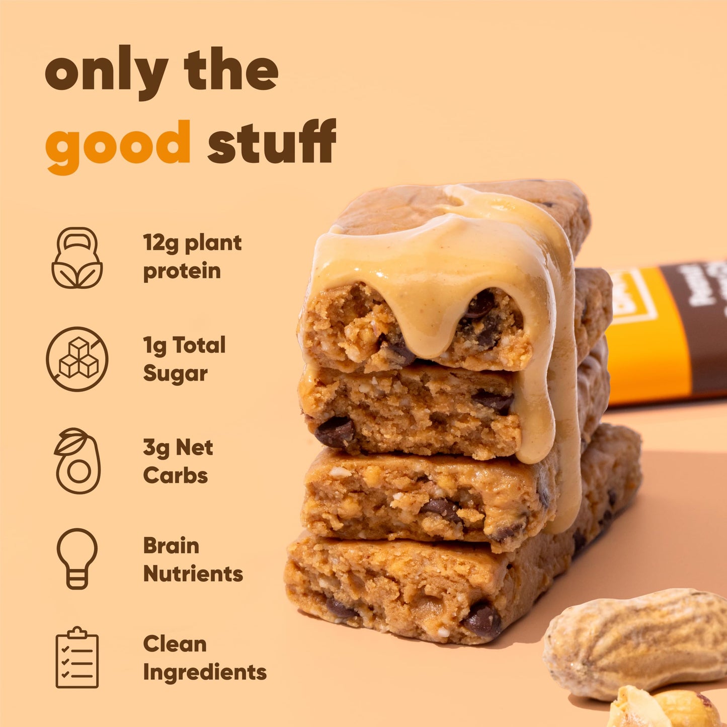 IQBAR Peanut Butter Chip — Keto Protein Bars (12 Pack, 1.6 oz Each)