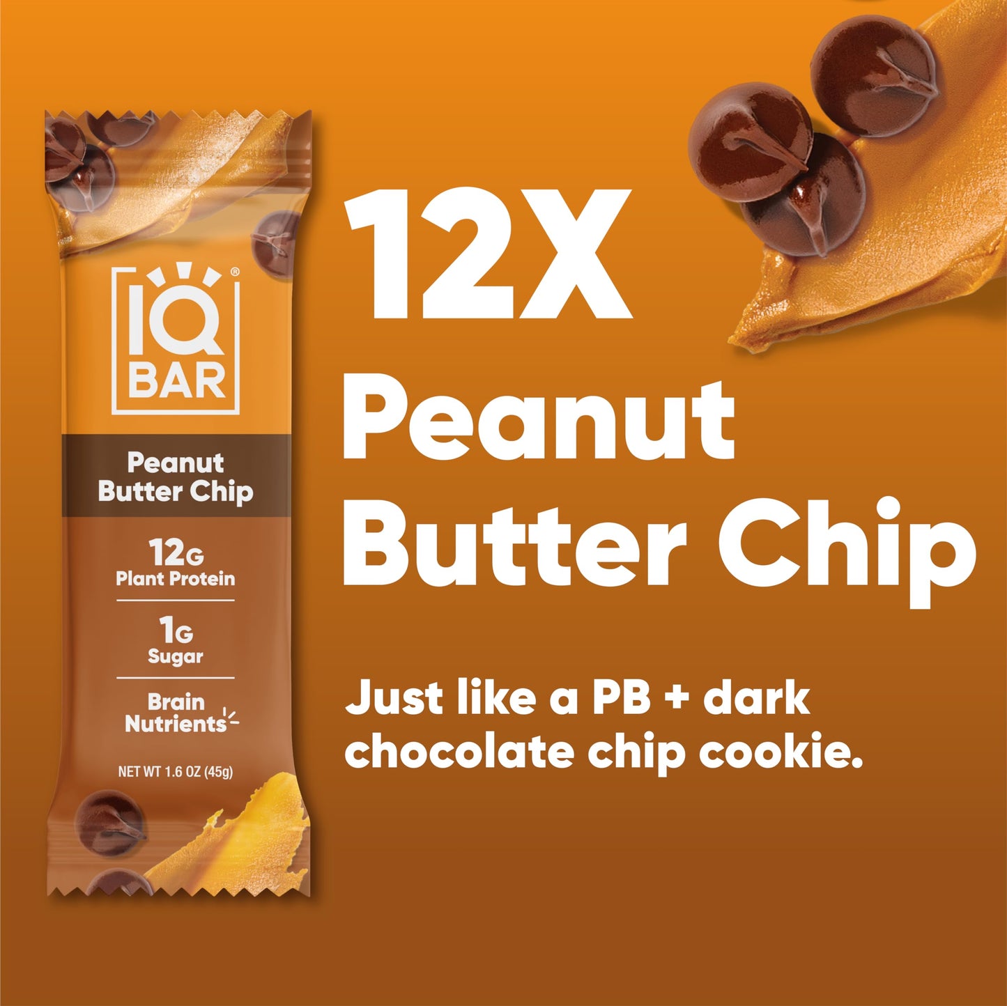 IQBAR Peanut Butter Chip — Keto Protein Bars (12 Pack, 1.6 oz Each)