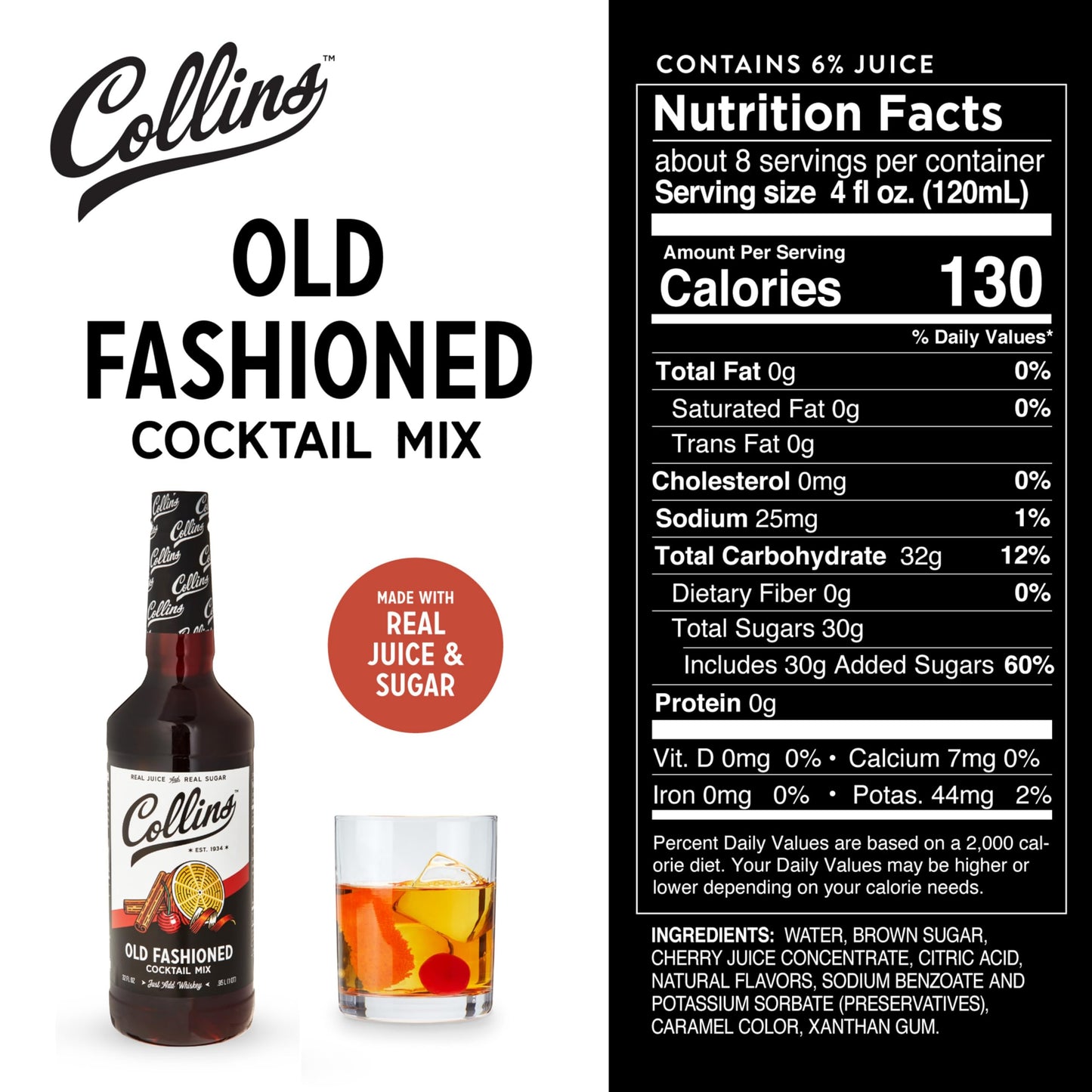 ollins Old Fashioned Kit — Complete Cocktail Set with Mix, Cherries, Orange Garnish & Pick