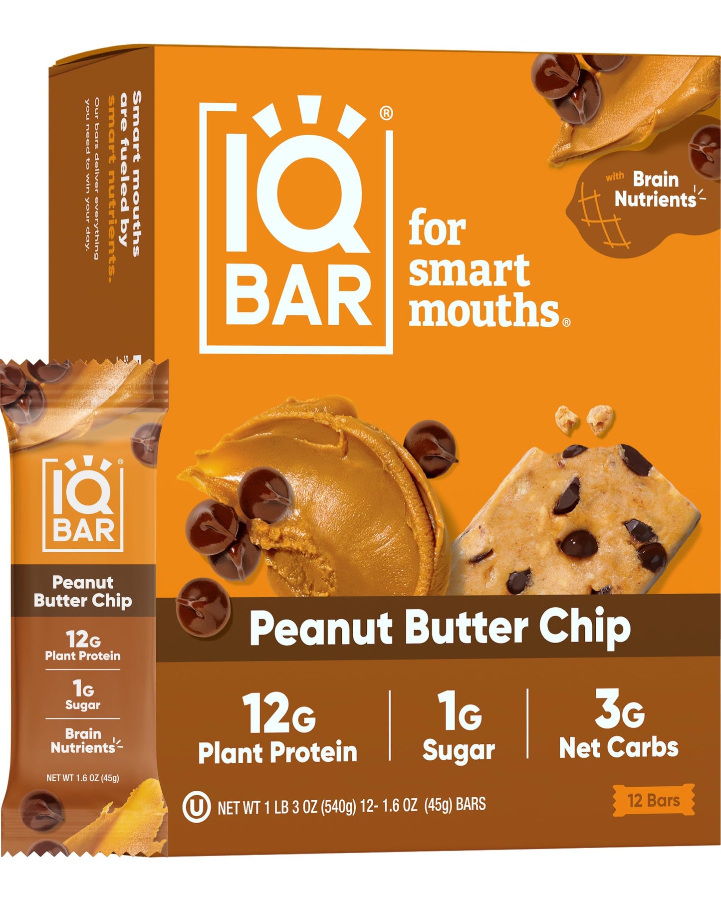IQBAR Peanut Butter Chip — Keto Protein Bars (12 Pack, 1.6 oz Each)