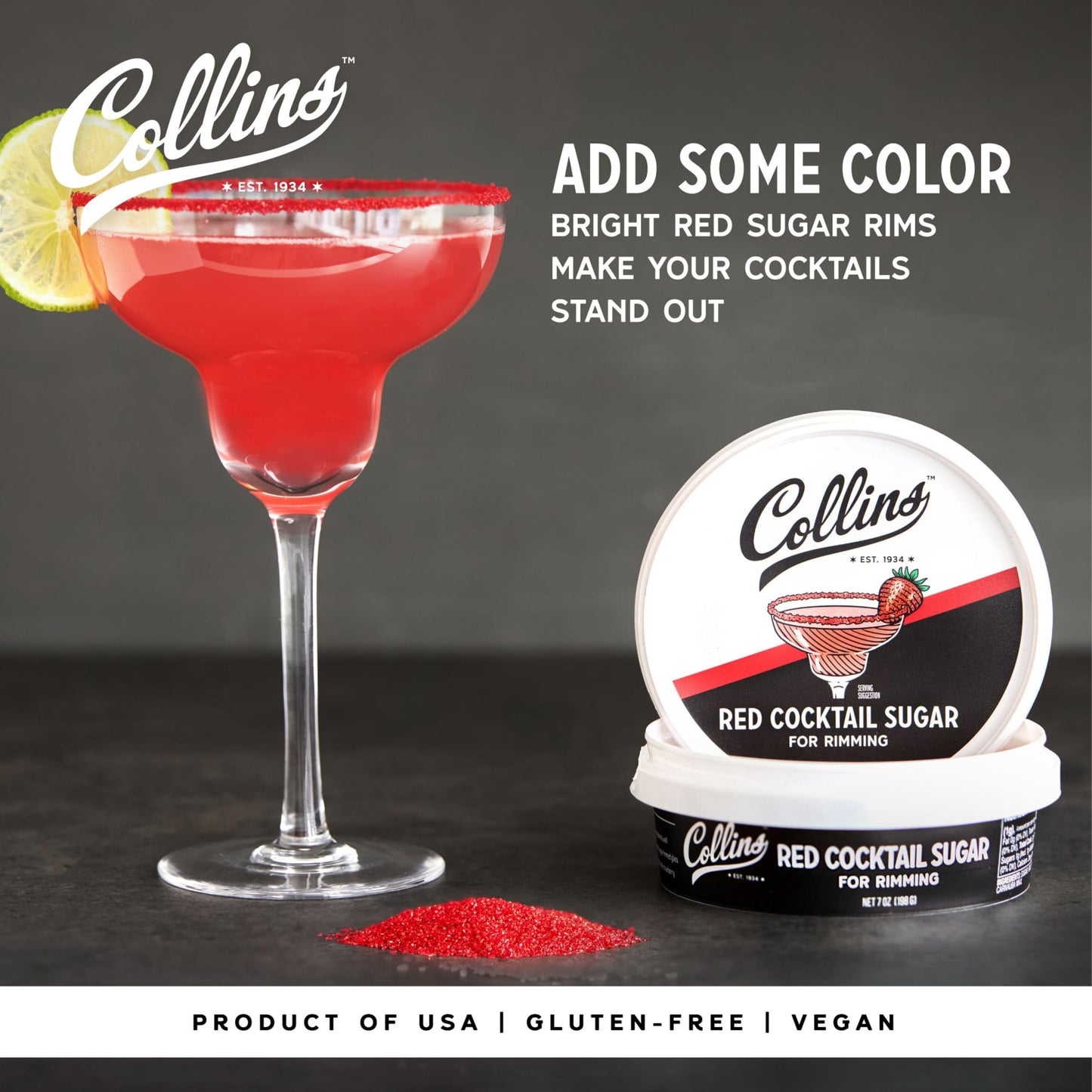 Collins Red Cocktail Sugar — 7 oz