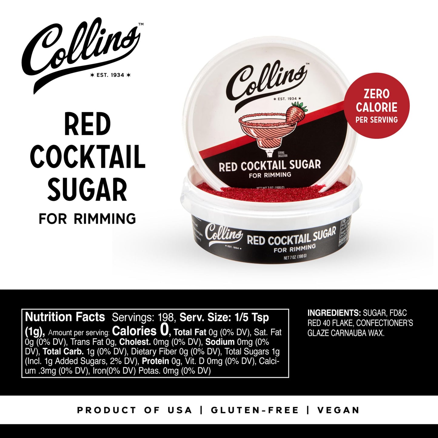 Collins Red Cocktail Sugar — 7 oz