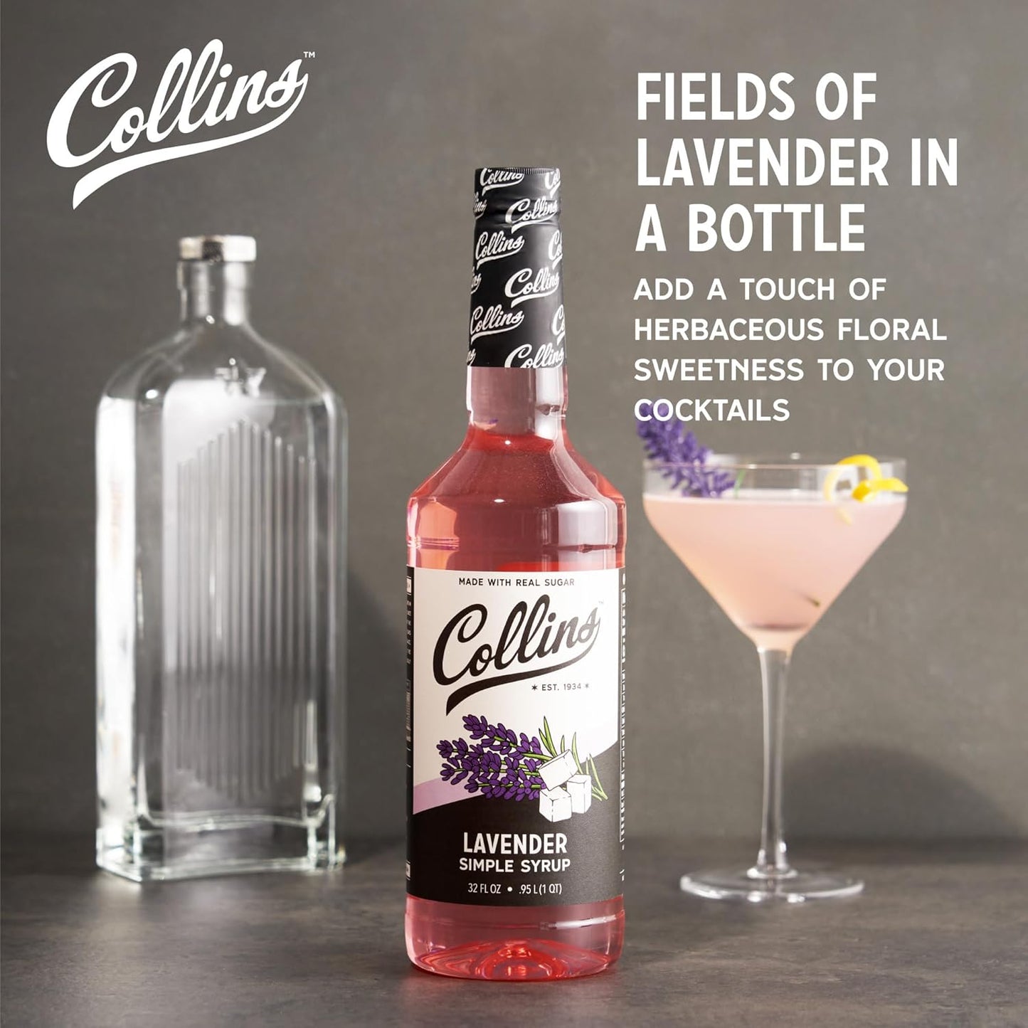 Collins Lavender Simple Real Sugar Syrups-Soda Water Flavors and Cocktail Mixers-32oz Set of 1, Clear