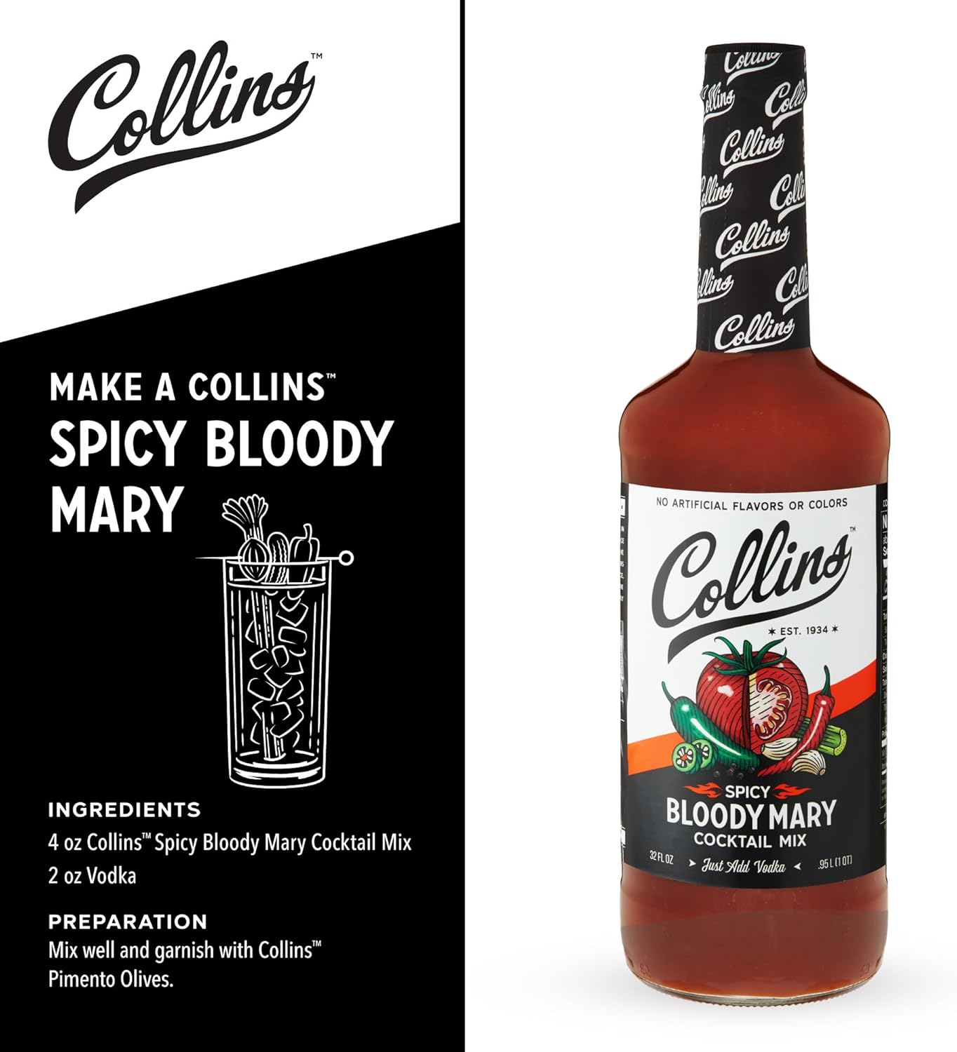 Collins Accessories Spicy Bloody Mary Cocktail Mix, 32.0 Fluid Ounce