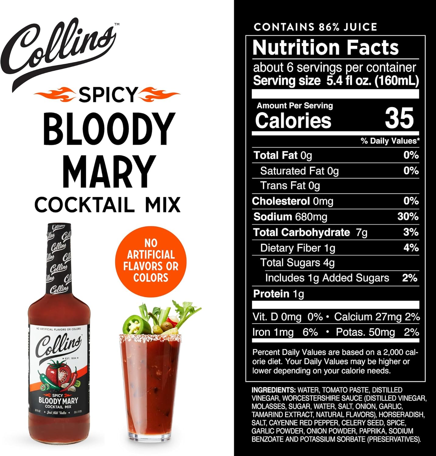 Collins Accessories Spicy Bloody Mary Cocktail Mix, 32.0 Fluid Ounce