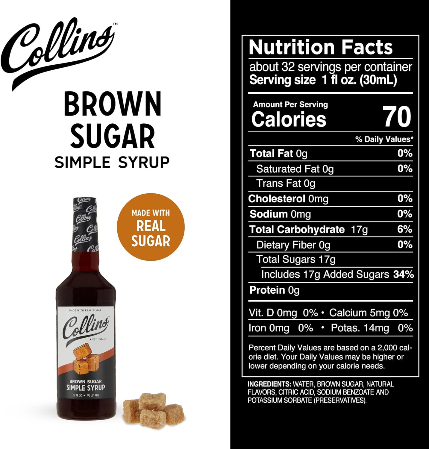 Collins Simple, Brown Sugar Coffee Cocktail Syrup 32oz Set of 1, Clear