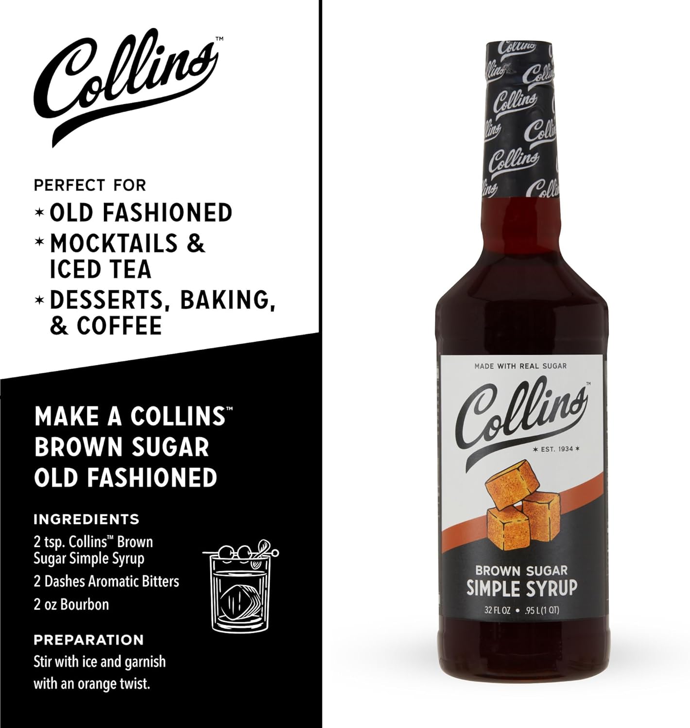 Collins Simple, Brown Sugar Coffee Cocktail Syrup 32oz Set of 1, Clear