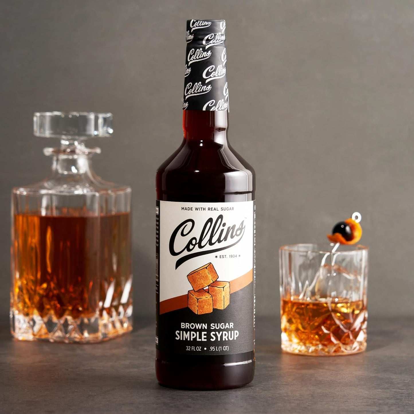 Collins Simple, Brown Sugar Coffee Cocktail Syrup 32oz Set of 1, Clear