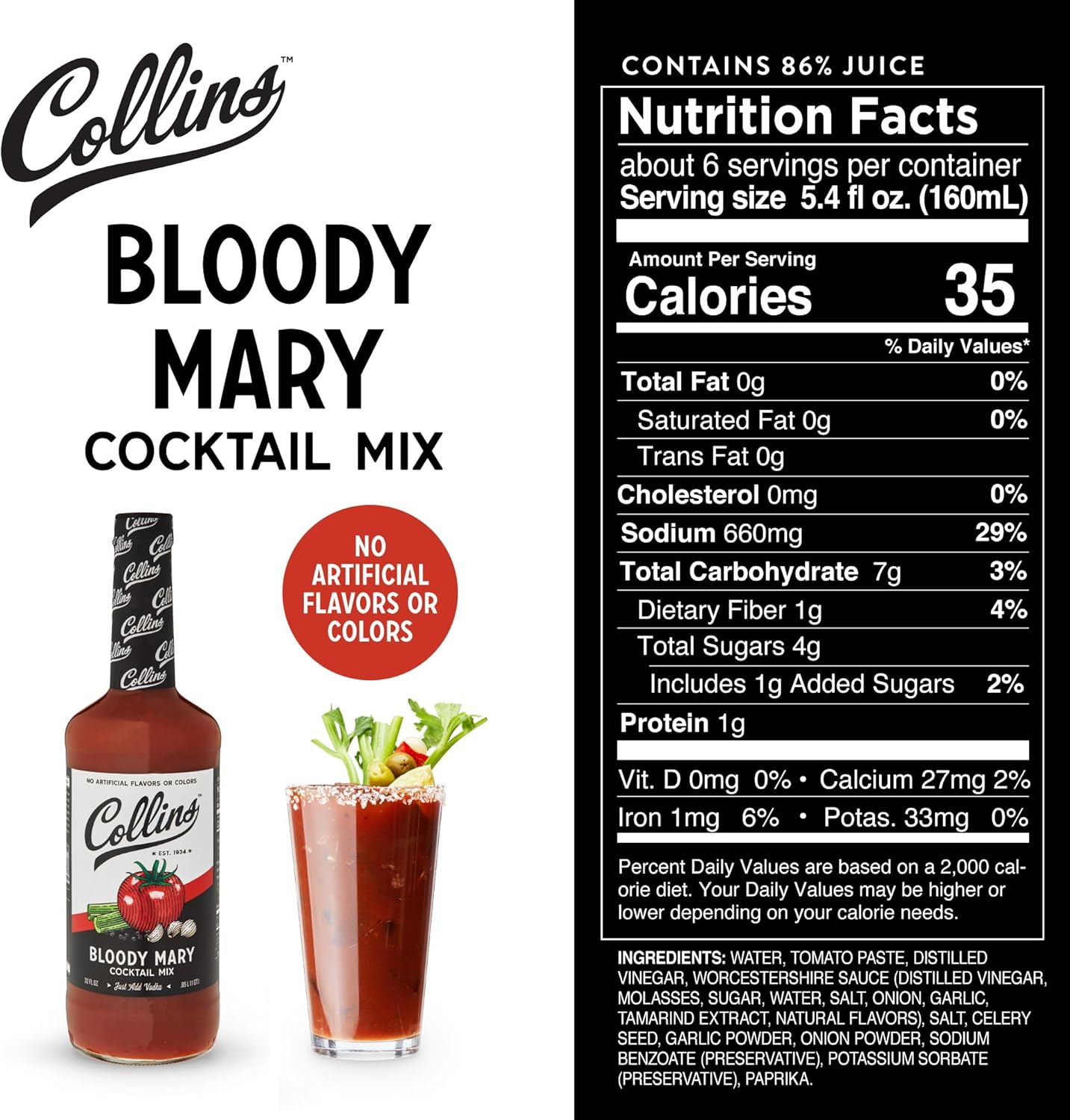 Collins 6000 32 oz. Classic Bloody Mary Cocktail Mix, Multi Colored