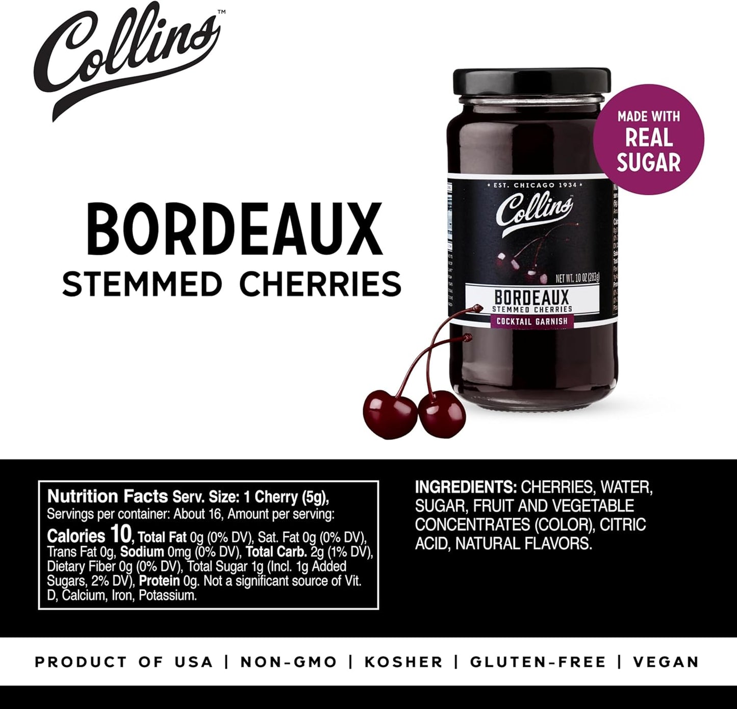 Collins Bordeaux Style Cherries — 10 oz