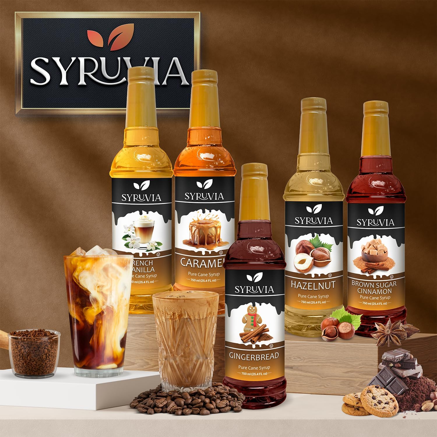 Syruvia English Toffee Coffee Syrup - 25.4 fl oz Premium Coffee Flavoring Syrup - Kosher Coffee Syrups, Gluten Free, No Coloring, Perfect for Drinks, Soda, Shakes, Desserts, and More