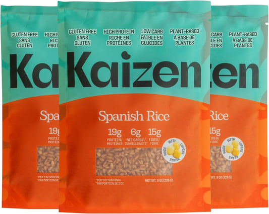 Kaizen Low Carb Keto Spanish Rice -High Protein (20g), Keto Friendly, Gluten-Free, Plant-Based, Made with High Fiber Lupin Flour - 8 ounces (Pack of 3)