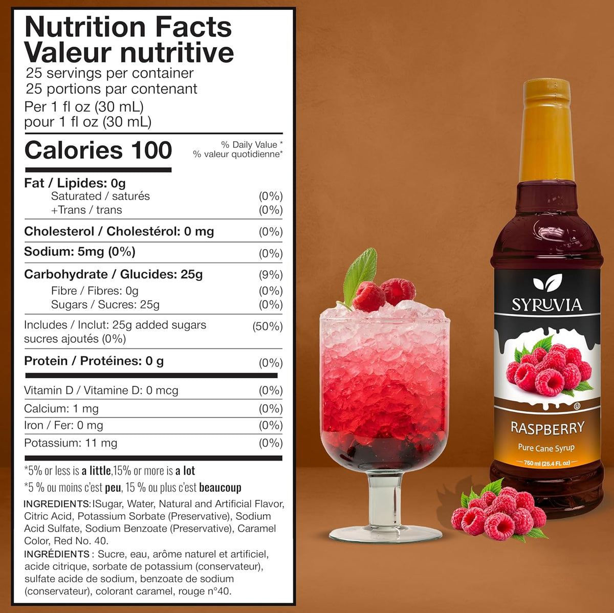Syruvia Premium Raspberry Syrup - 25.4 fl oz Kosher Raspberry Syrup Fo ...