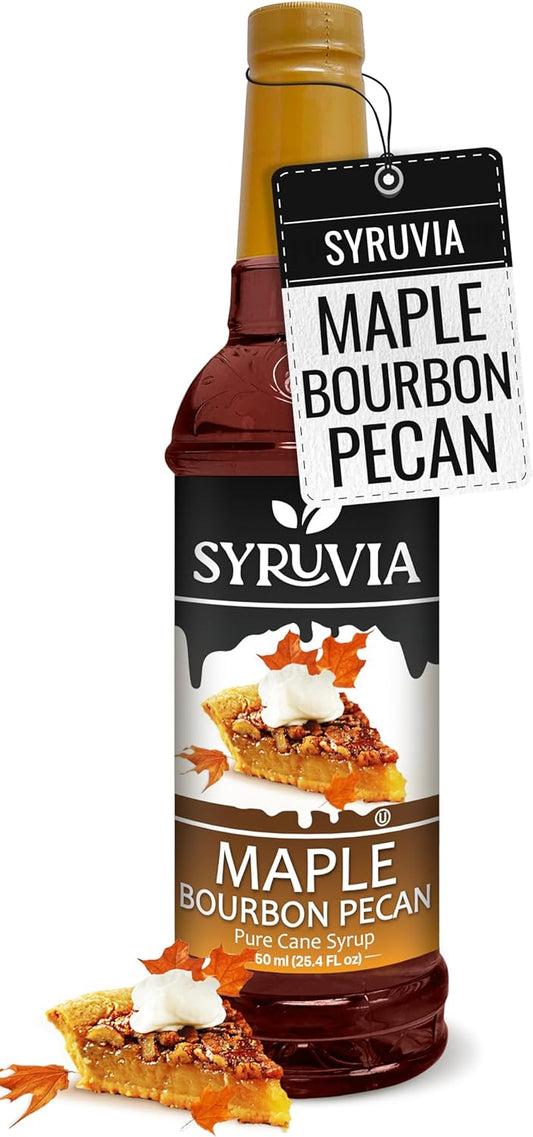 Syruvia Maple Bourbon Pecan Coffee Syrup - 25.4 fl oz Premium Coffee Flavoring Syrup - Kosher Coffee Syrups Perfect for Drinks, Soda, Desserts, and More, Gluten Free, No Coloring