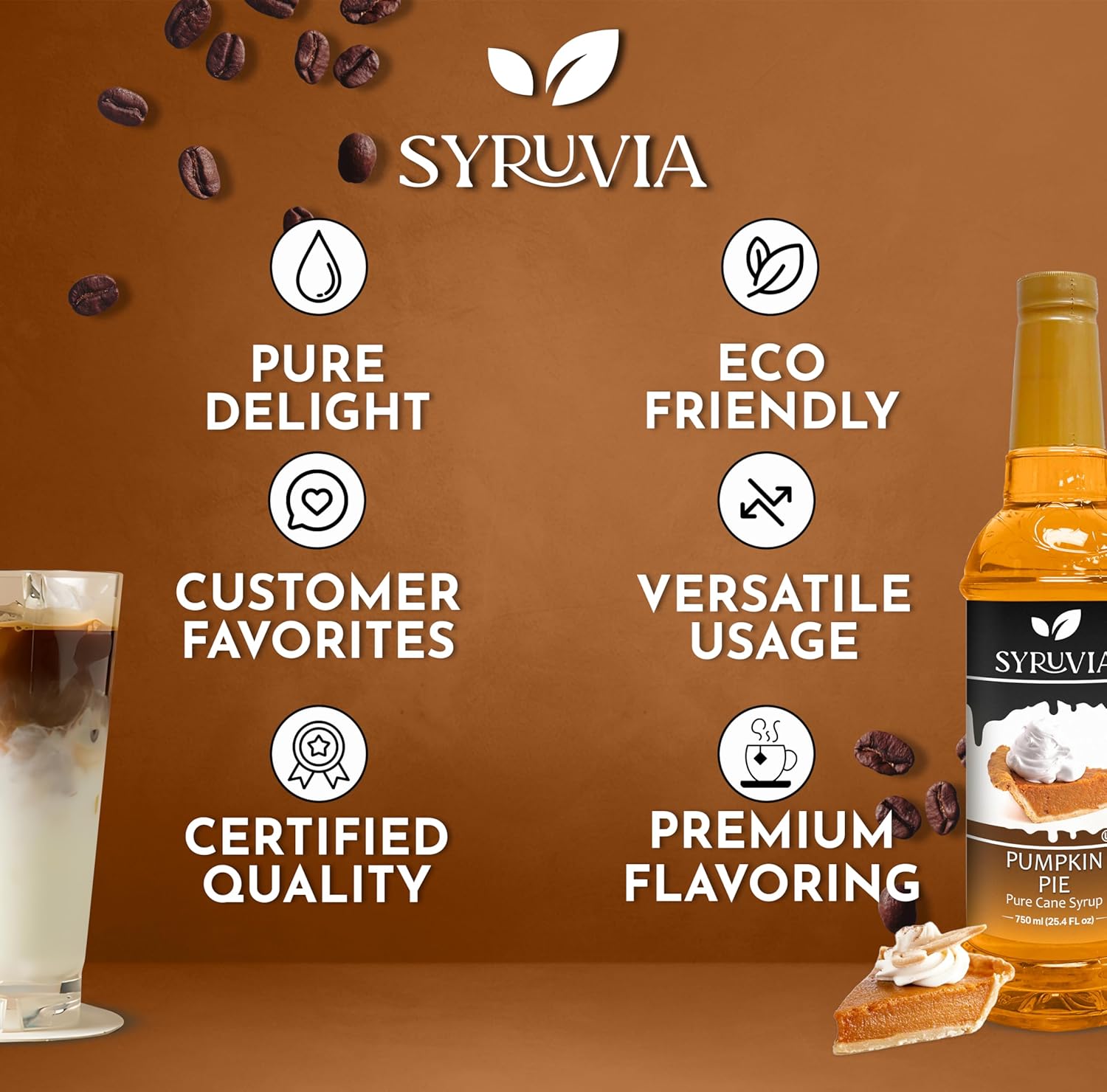 Syruvia Pumpkin Pie Syrup for Coffee – Delicious Pumpkin Pie Coffee Syrup, 25.4 fl oz, Kosher, Gluten Free, Perfect for Coffee, Drinks, Desserts, and More, No Coloring