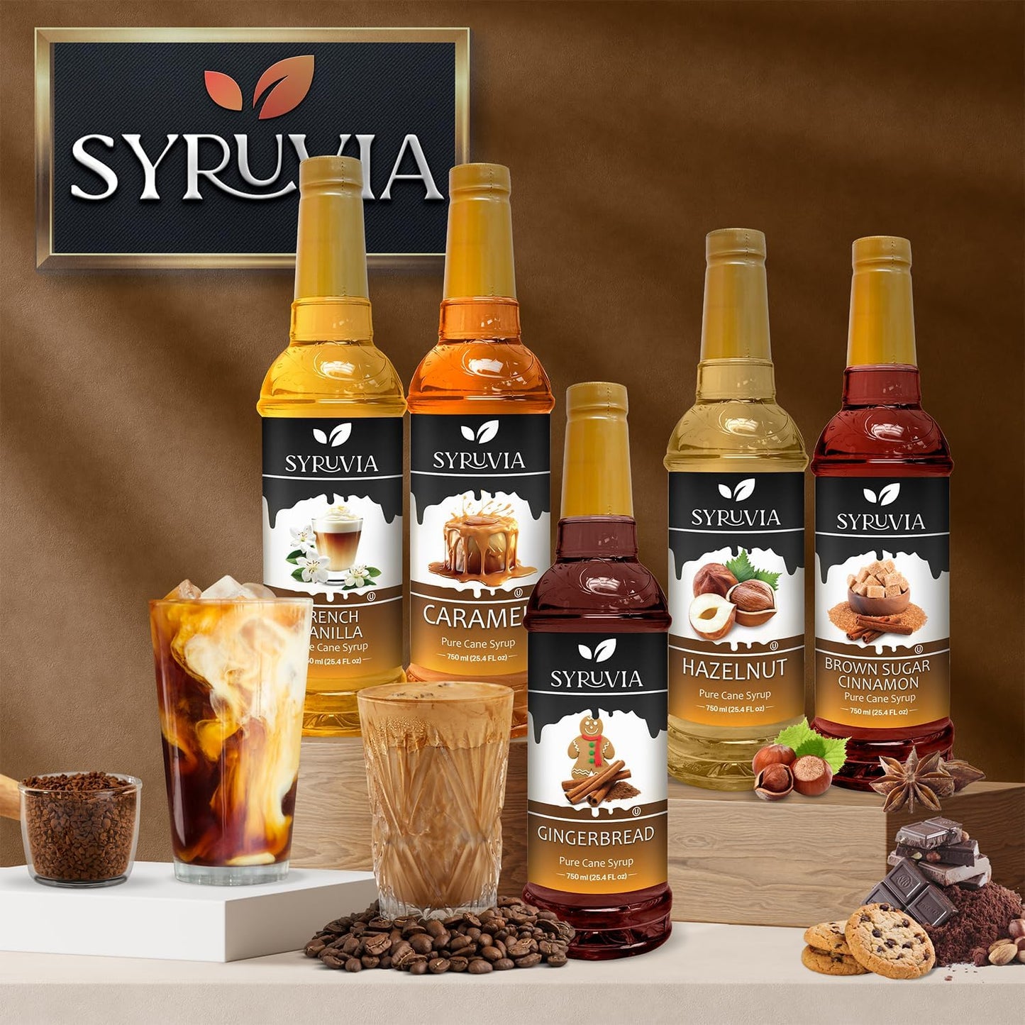Syruvia SALTELLA Coffee Syrup Vanilla Salted Caramel - 25.4 fl oz Premium Coffee Flavoring Syrup - Kosher Syrups, Gluten Free, No Coloring, Perfect for Drinks, Soda, Shakes, Desserts, and More