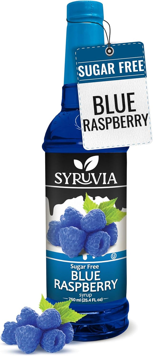 Syruvia Sugar-Free Blue Raspberry Flavored Syrup - 25.4 fl oz Premium Flavoring Syrup - 0 Calorie- Kosher Flavored Syrups, Gluten Free, Perfect for Drinks, Soda, Shakes, Cocktails, Desserts, and More
