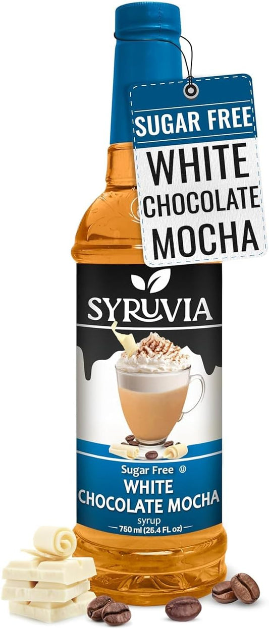 Syruvia Sugar-Free white chocolate mocha Coffee Syrup - 25.4 fl oz Premium Coffee Flavoring Syrup - 0 Calorie- Kosher Coffee Syrups, Gluten Free, Perfect for Drinks, Soda, Shakes, Desserts, and More.