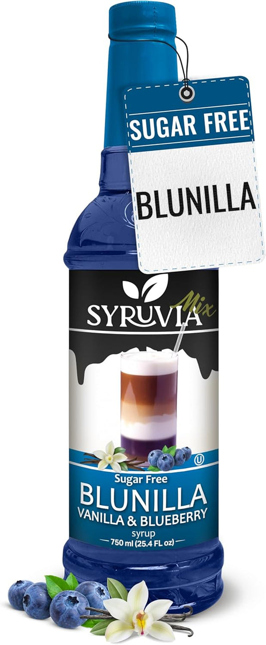 Syruvia Sugar Free BLUNILLA Coffee Syrup Vanilla Blueberry - 25.4 fl oz Premium Coffee Flavoring Syrup - 0 Calorie- Kosher Syrups, Gluten Free