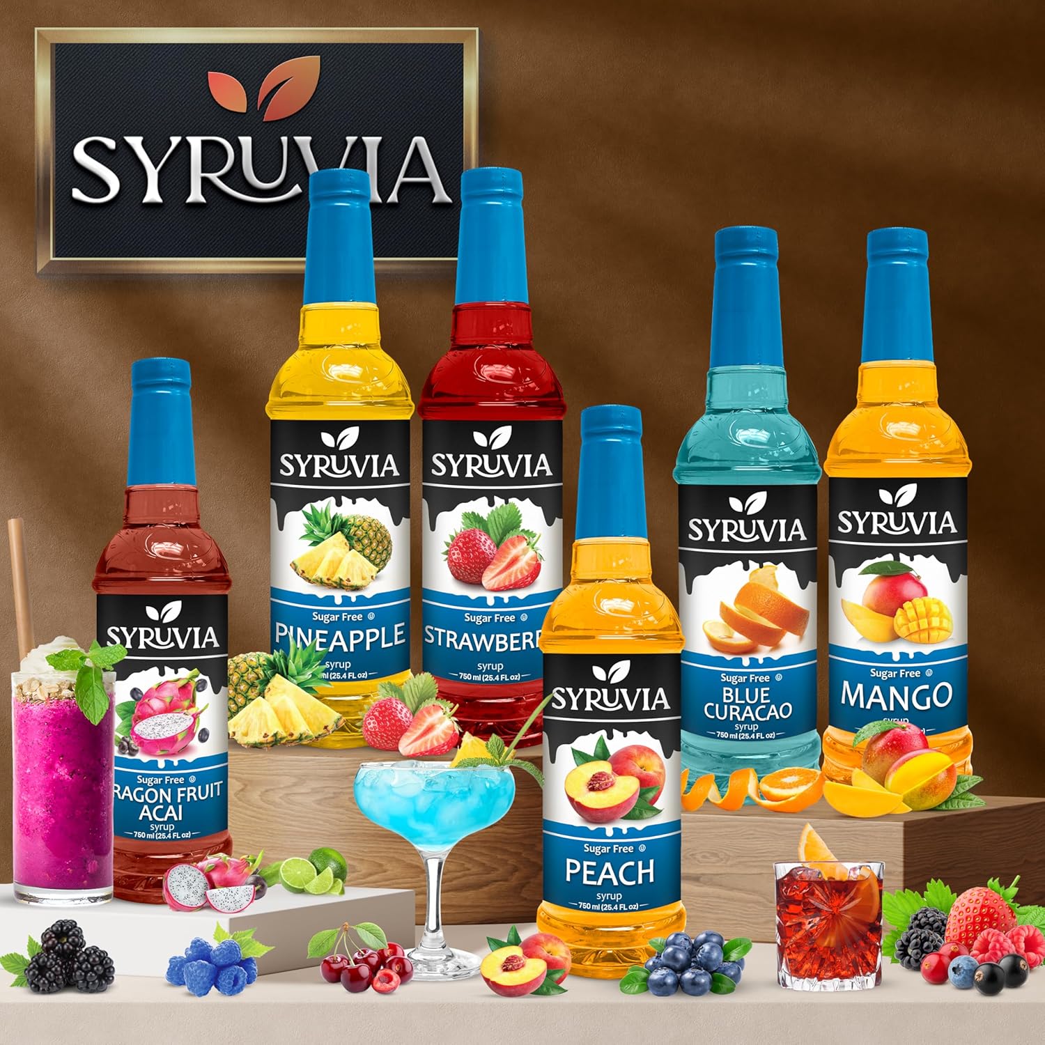 Syruvia Sugar Free BLUNILLA Coffee Syrup Vanilla Blueberry - 25.4 fl oz Premium Coffee Flavoring Syrup - 0 Calorie- Kosher Syrups, Gluten Free