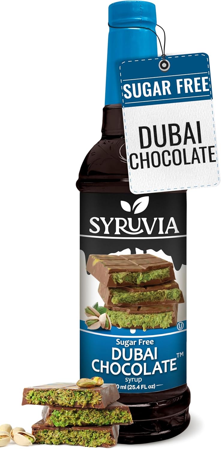 Syruvia Sugar Free Dubai Chocolate Coffee Syrup - 25.4 fl oz Premium Coffee Flavoring Syrup - 0 Calorie- Kosher Coffee Syrups, Gluten Free, Perfect for Drinks, Soda, Shakes, Desserts and More