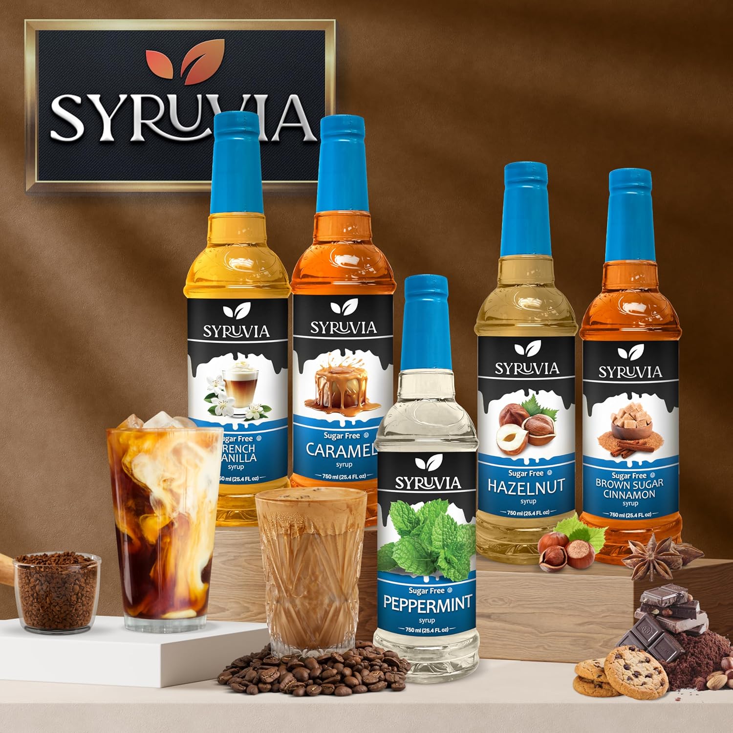 Syruvia Sugar Free Dubai Chocolate Coffee Syrup - 25.4 fl oz Premium Coffee Flavoring Syrup - 0 Calorie- Kosher Coffee Syrups, Gluten Free, Perfect for Drinks, Soda, Shakes, Desserts and More