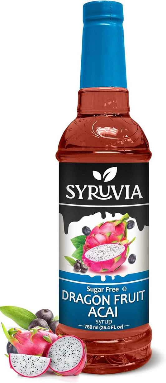 Syruvia Sugar-Free Dragon Fruit Acai Syrup - Kosher, Gluten Free Skinny Drink Perfect for Beverages & Desserts (25.4 fl oz)