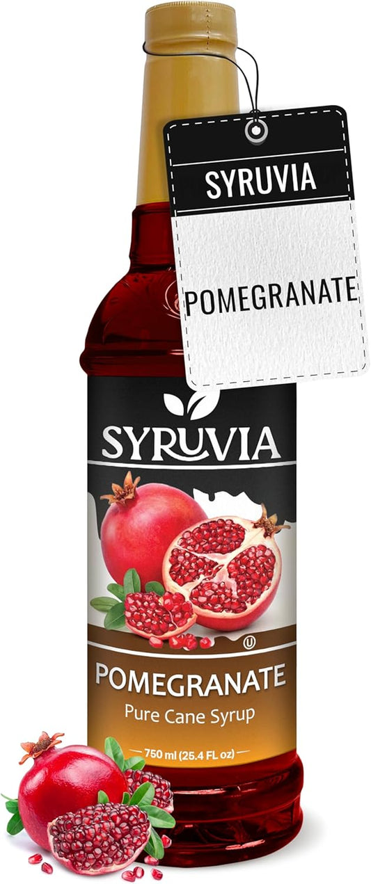 Syruvia Pomegranate Syrup - Premium Flavoring Syrup for Tea, Italian Sodas, Beverages, Desserts, Ice Cream, Cocktails & Mocktails - Kosher, Gluten Free - 25.4 fl oz.